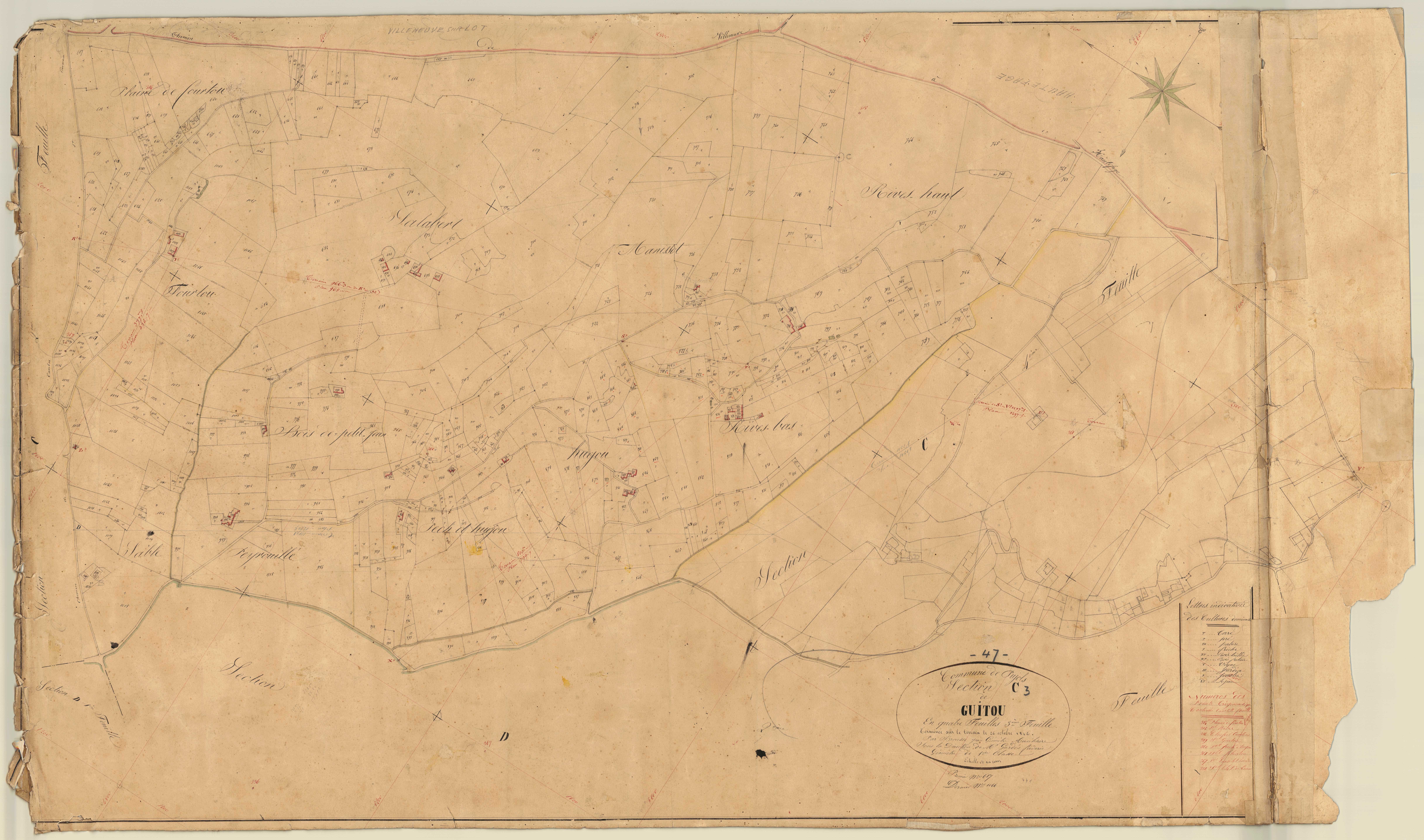 Plan napoléonien, feuille préparatoire-C3 Guitou, Pujols