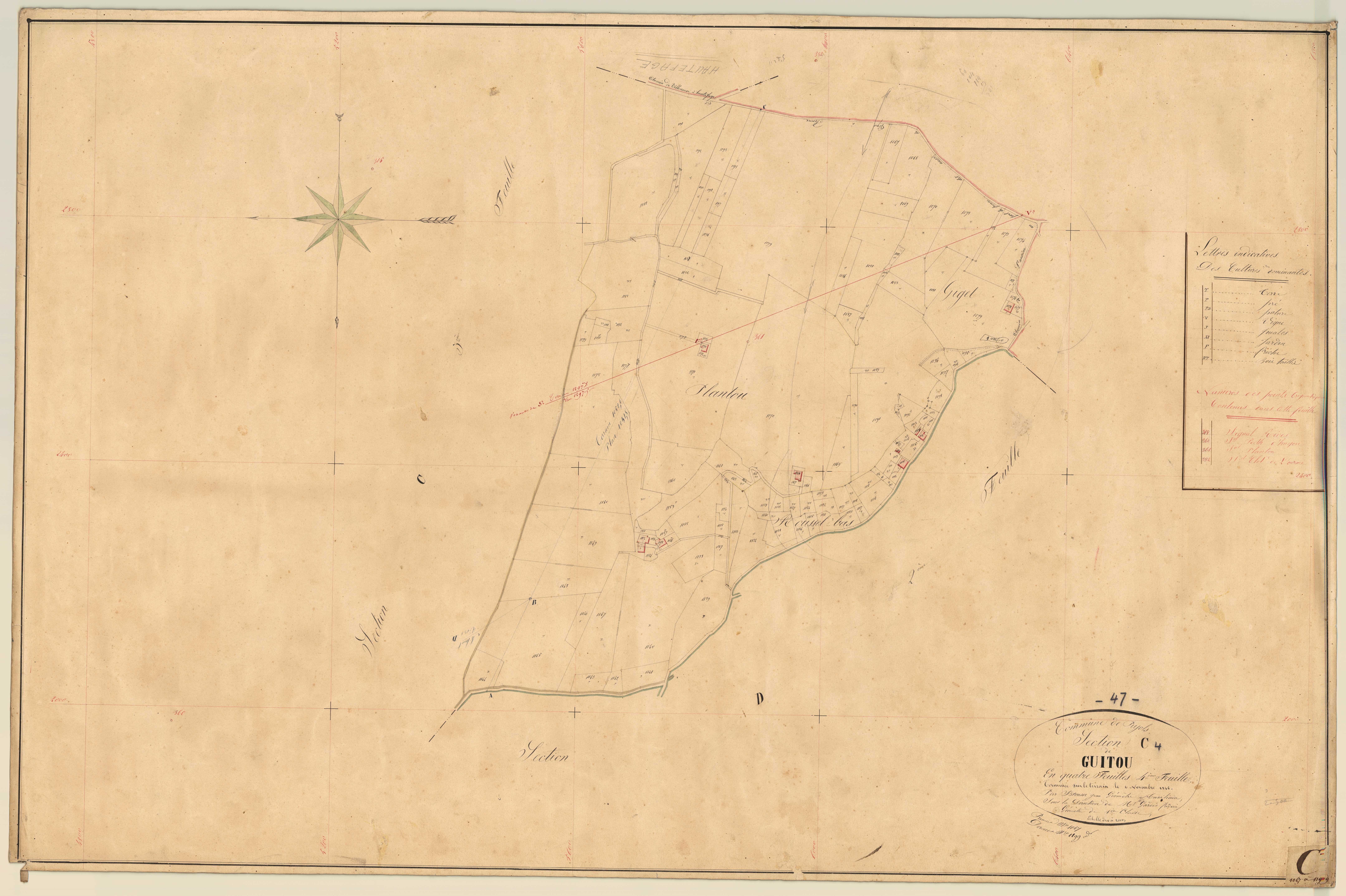 Plan napoléonien, feuille préparatoire-C4 Guitou, Pujols