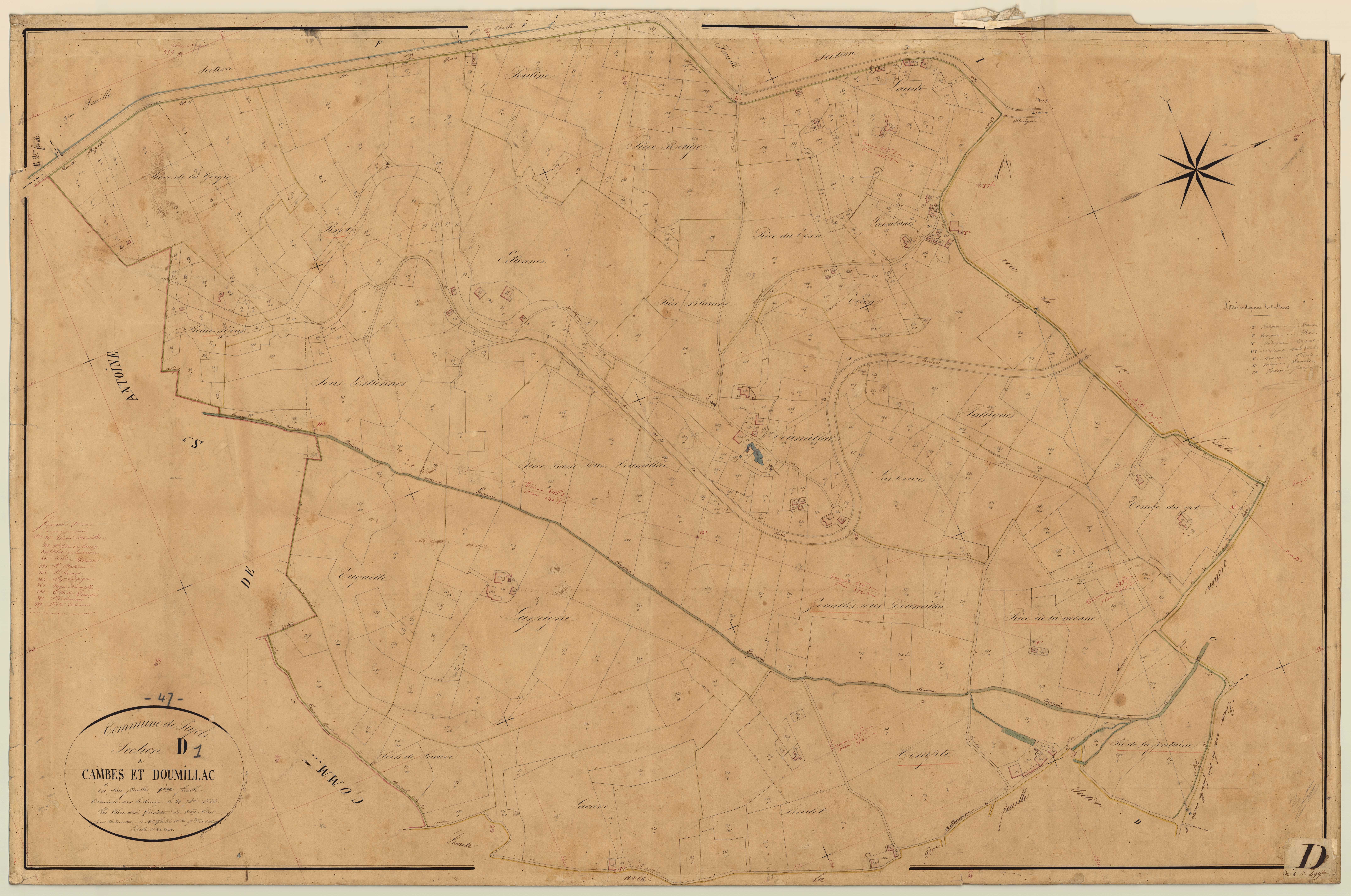Plan napoléonien, feuille préparatoire-D1 Cambes et Doumillac, Pujols