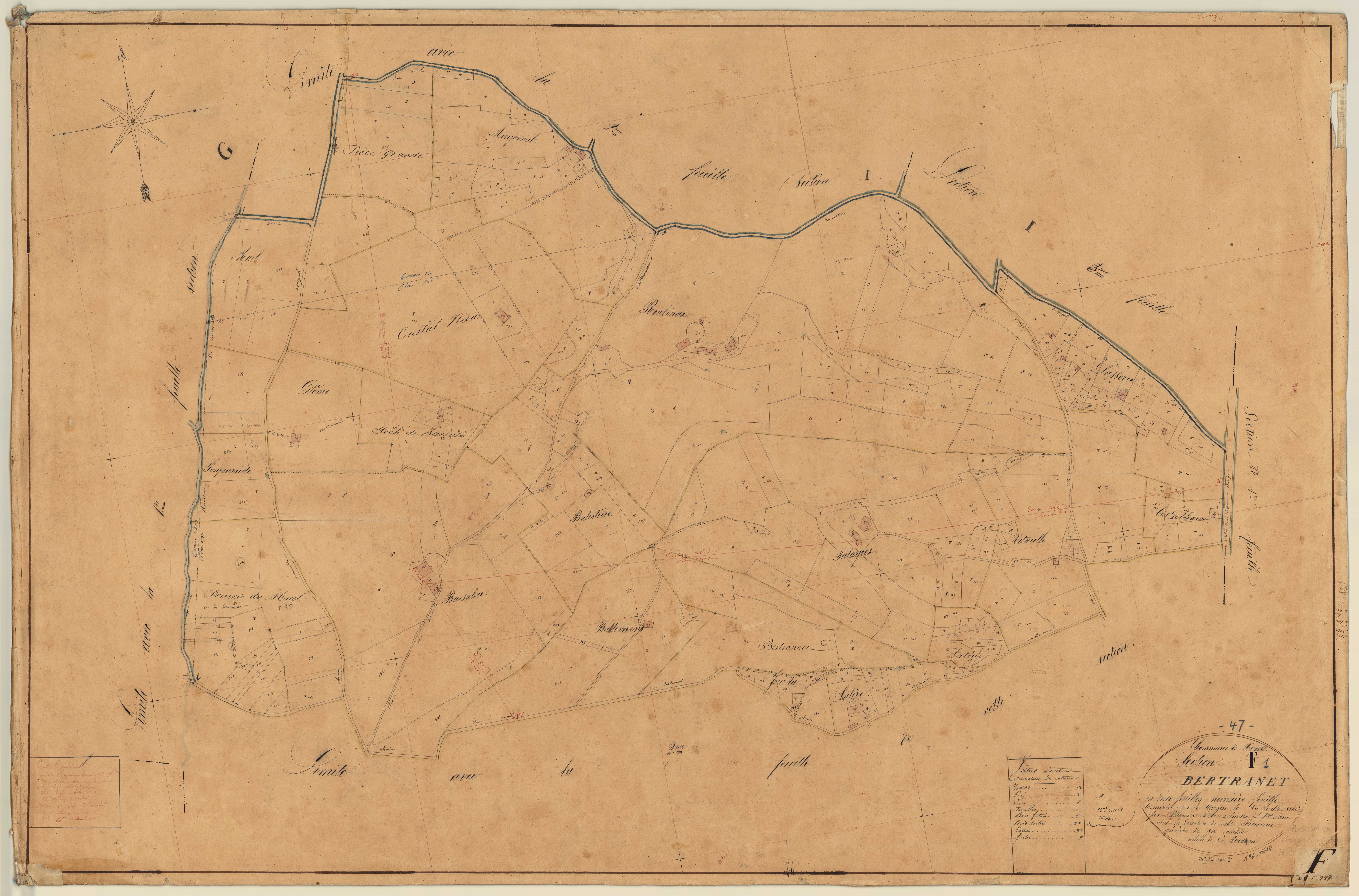 Plan napoléonien, feuille préparatoire-F1 Bertranet, Pujols