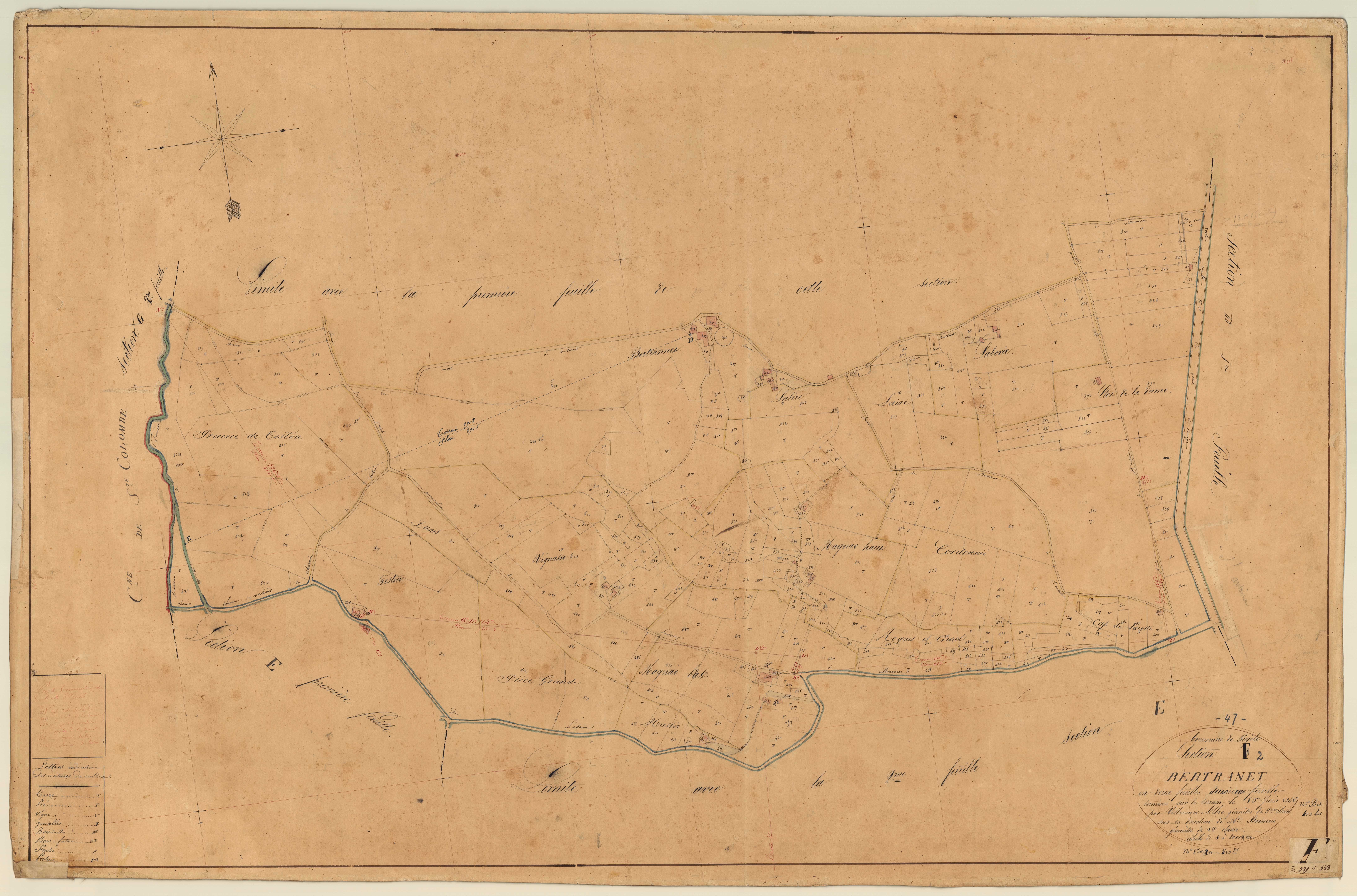 Plan napoléonien, feuille préparatoire-F2 Bertranet, Pujols