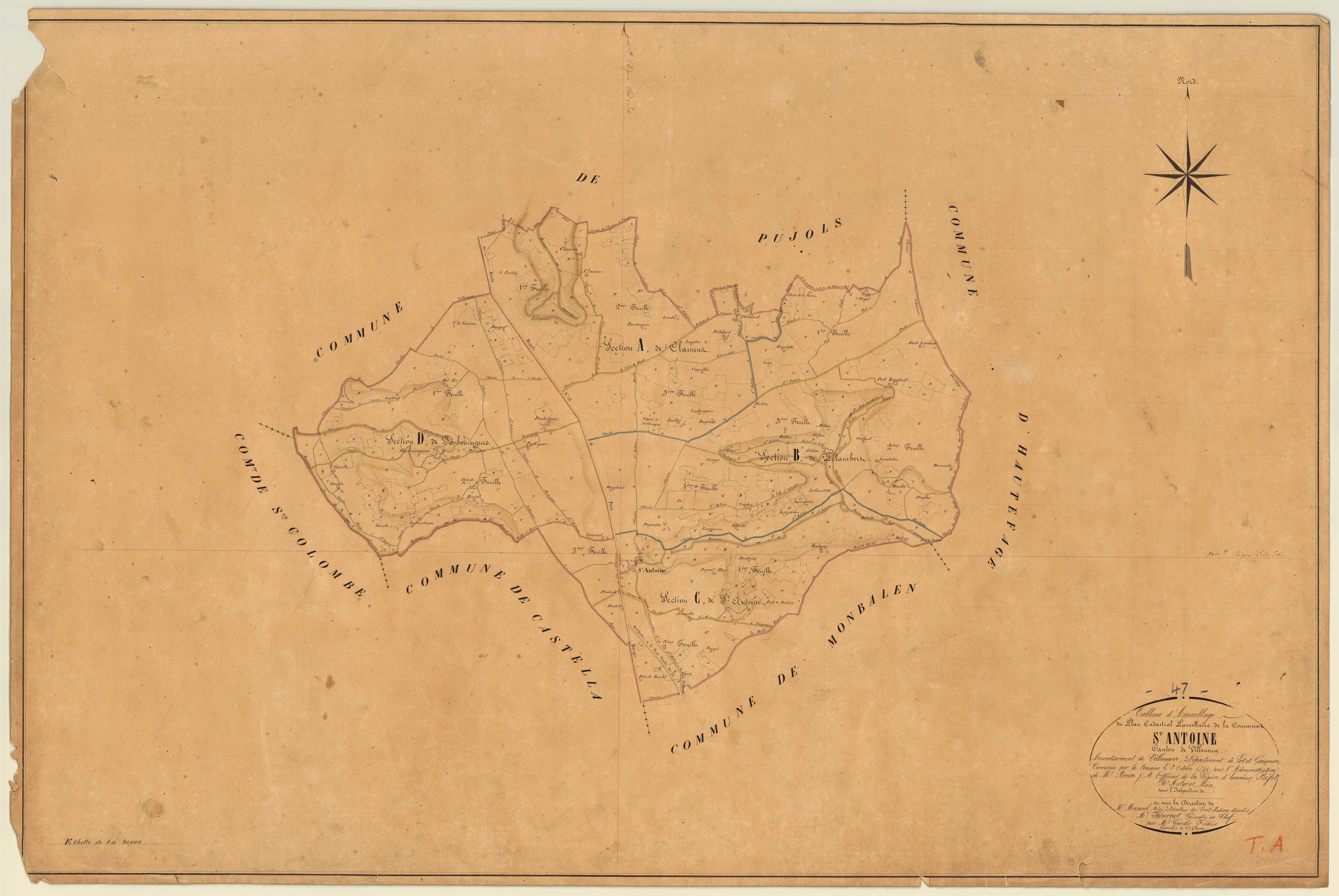 Plan napoléonien, feuille préparatoire-TA, Saint-Antoine-de-Ficalba