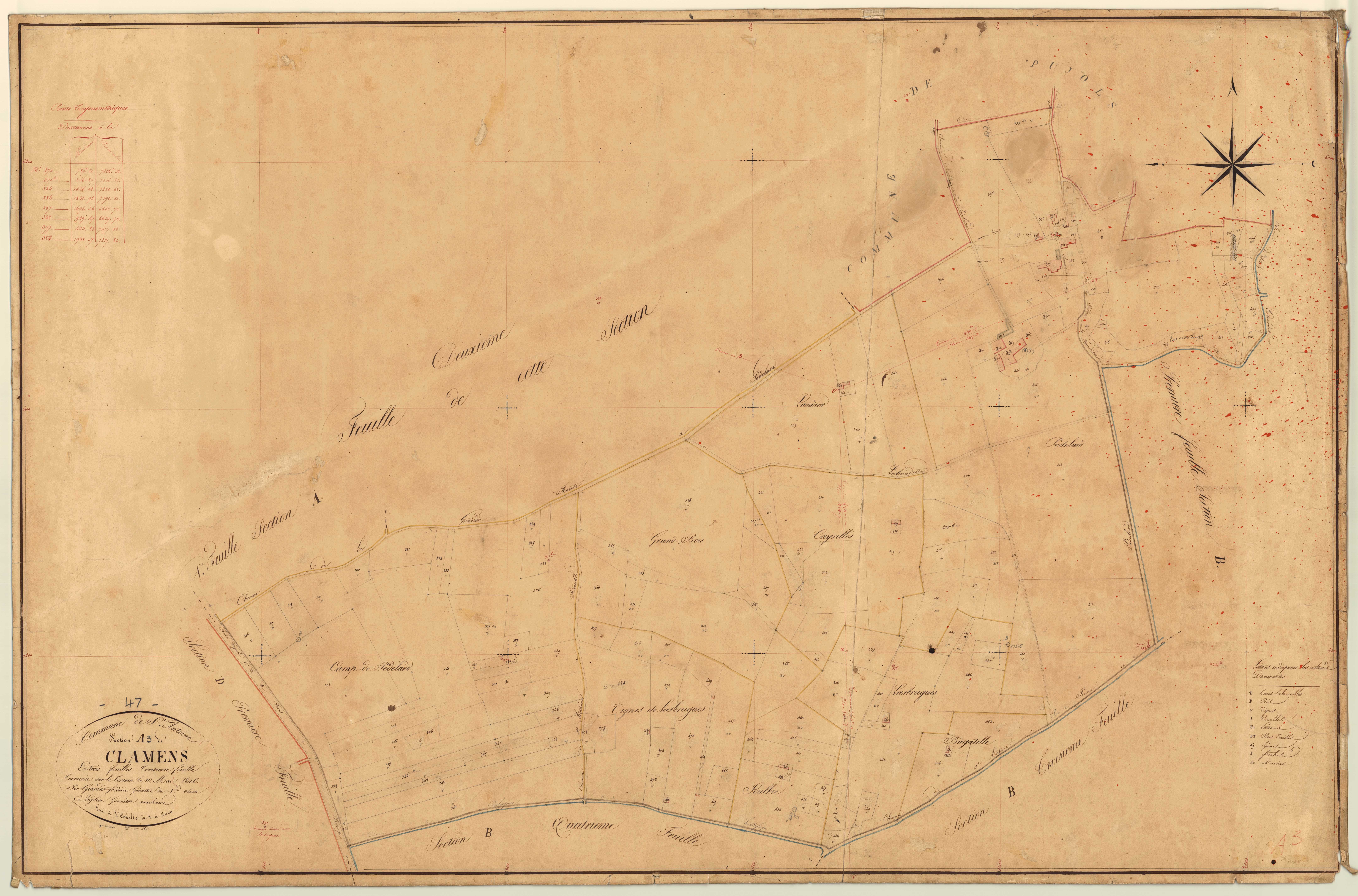 Plan napoléonien, feuille préparatoire-A3 Clamens, Saint-Antoine-de-Ficalba