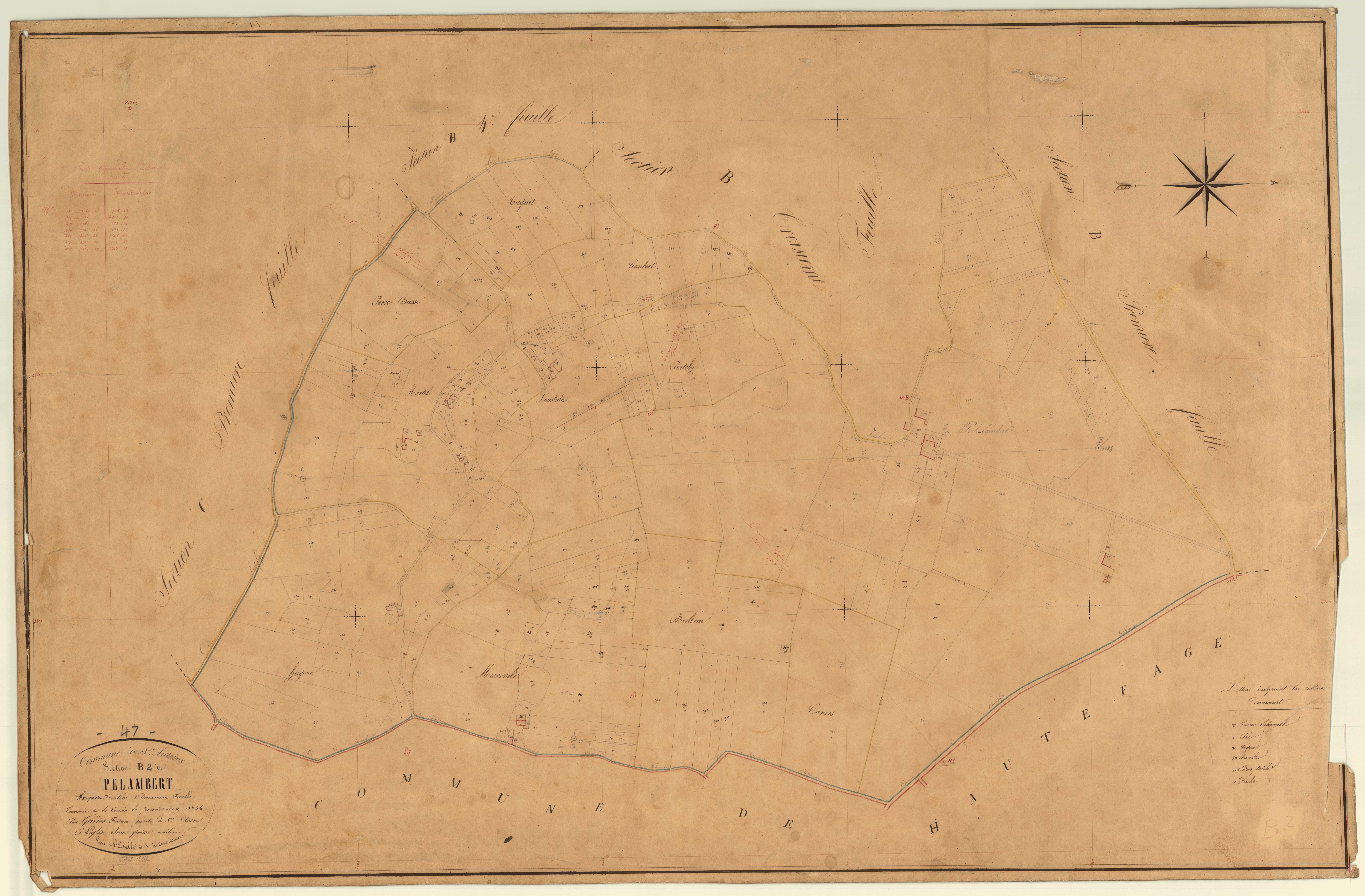 Plan napoléonien, feuille préparatoire-B2 Pelambert, Saint-Antoine-de-Ficalba