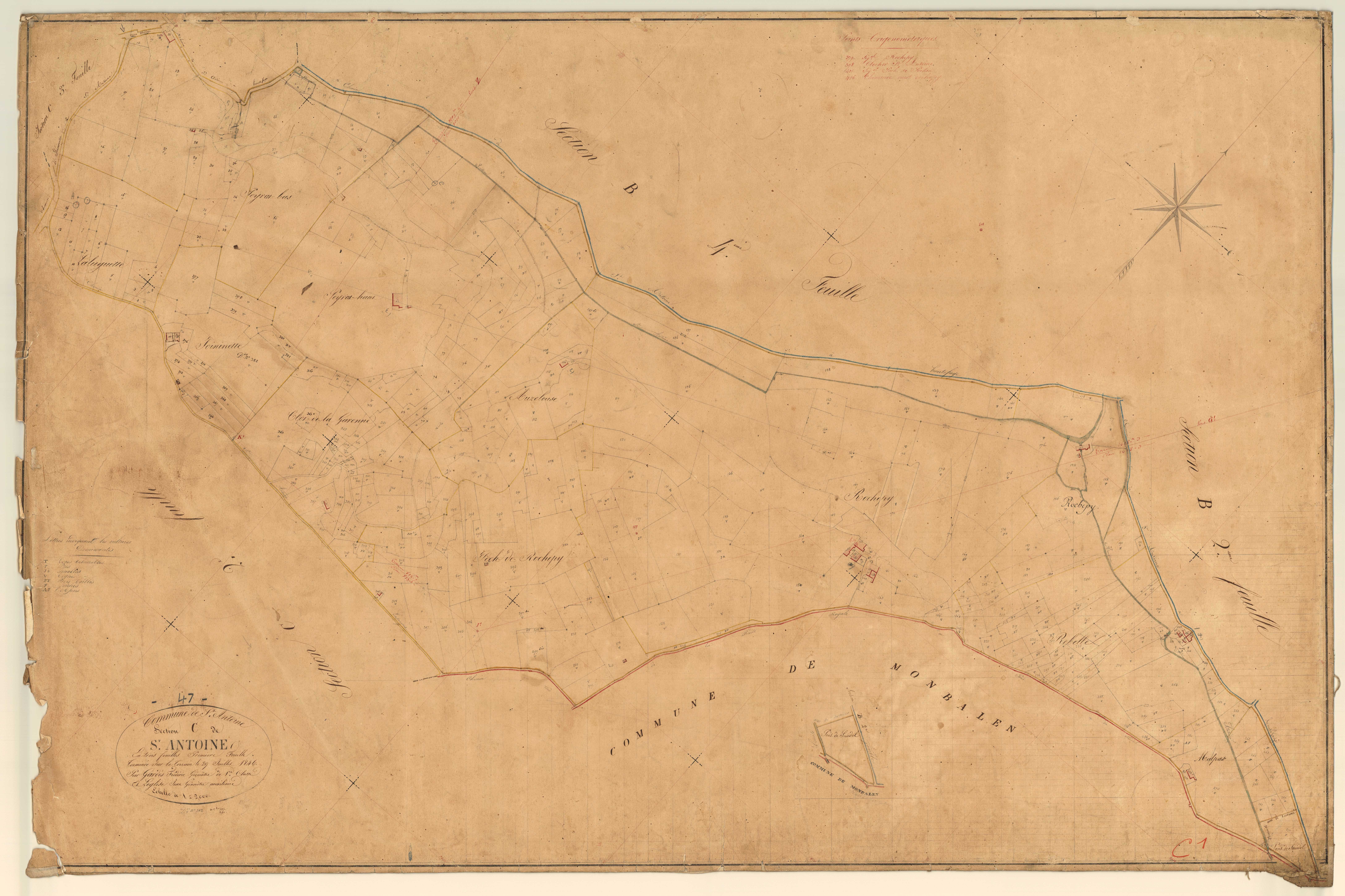 Plan napoléonien, feuille préparatoire-C1 Saint-Antoine, Saint-Antoine-de-Ficalba
