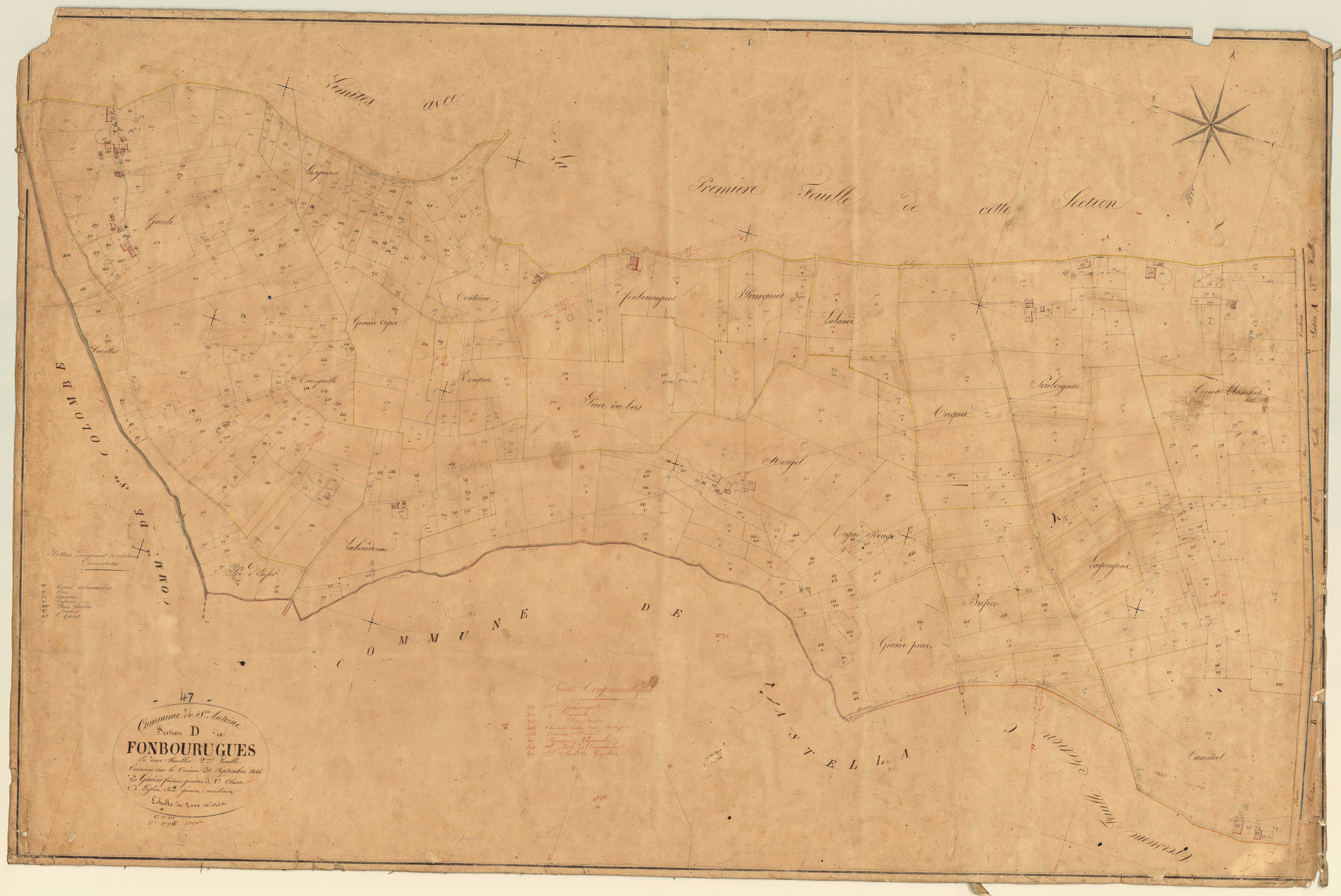 Plan napoléonien, feuille préparatoire-D2 Fonbourugues, Saint-Antoine-de-Ficalba
