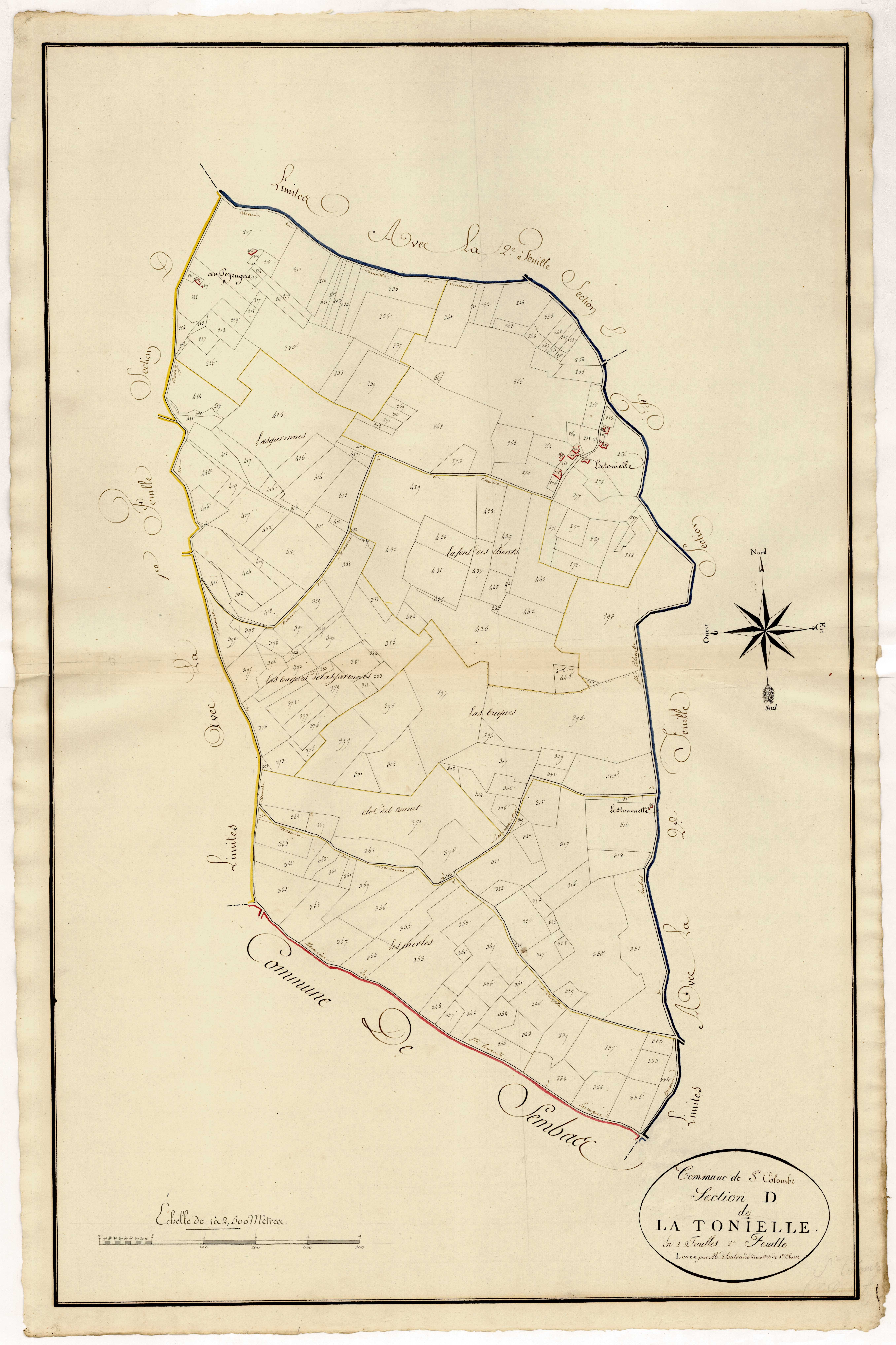 Plan primitif, atlas-D2 La Tonielle, Sainte-Colombe-de-Villeneuve