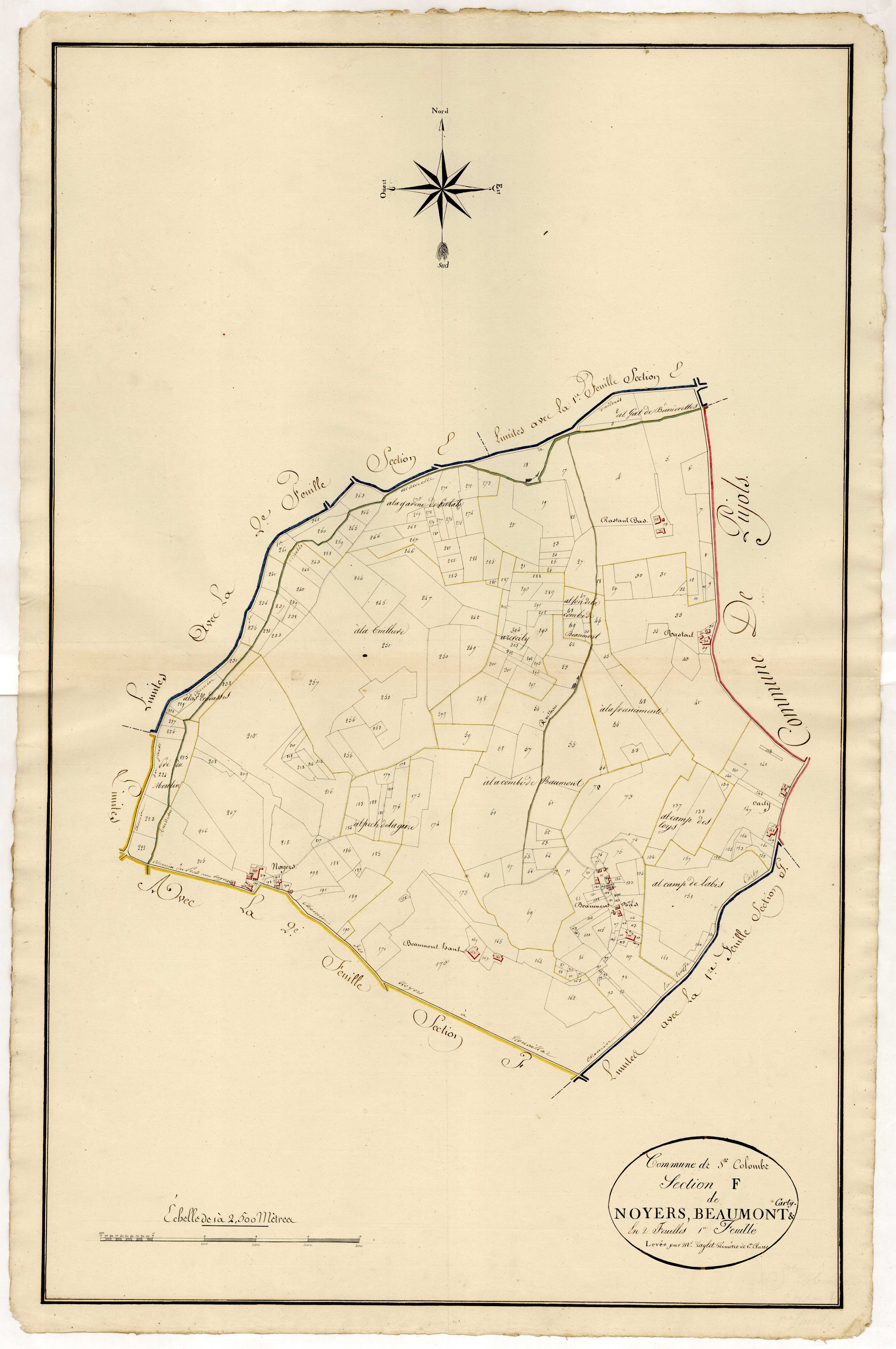 Plan primitif, atlas-F1 Noyers, Beaumont et Carty, Sainte-Colombe-de-Villeneuve