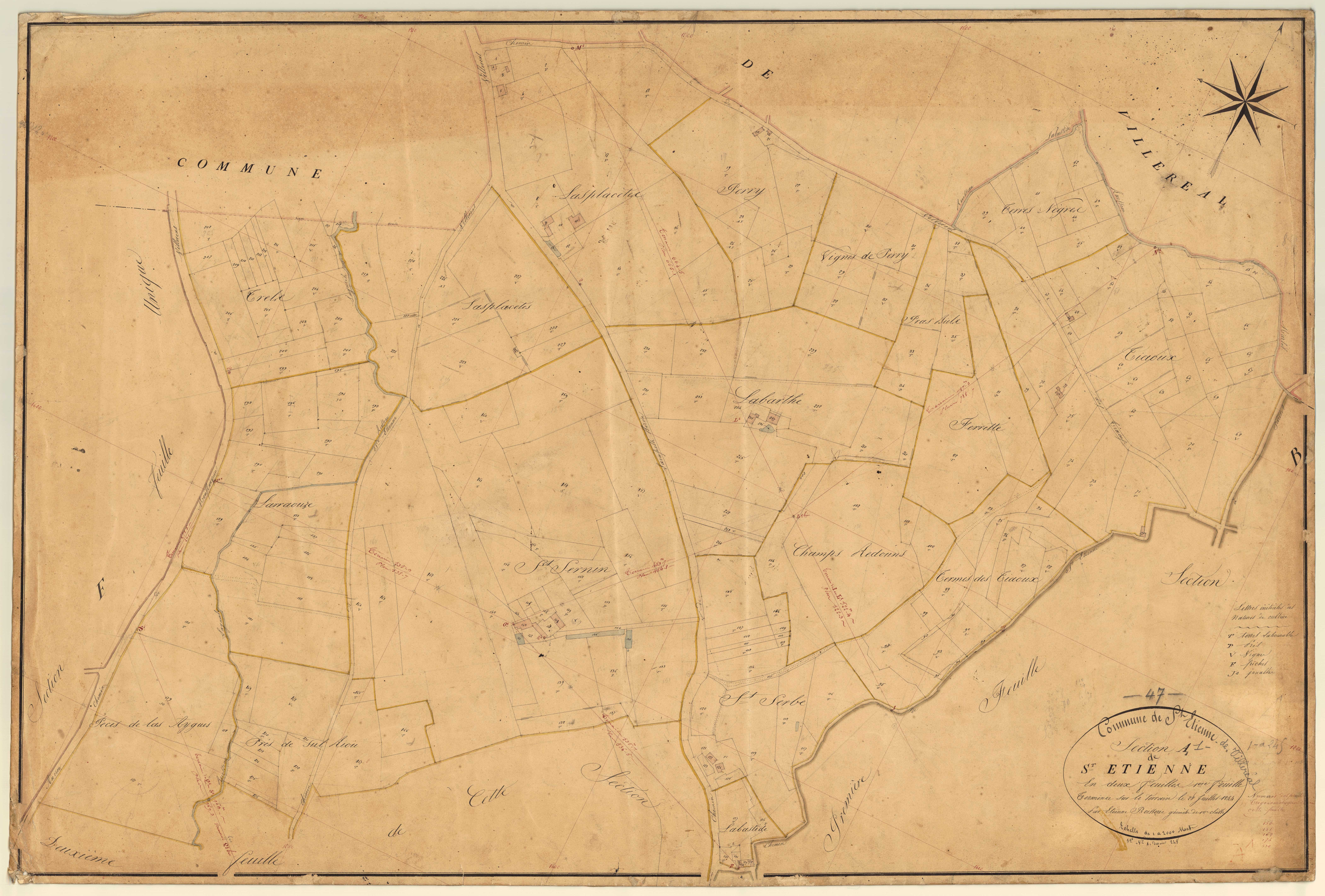 Plan napoléonien, feuille préparatoire-A1 Saint-Etienne, Saint-Étienne-de-Villeréal