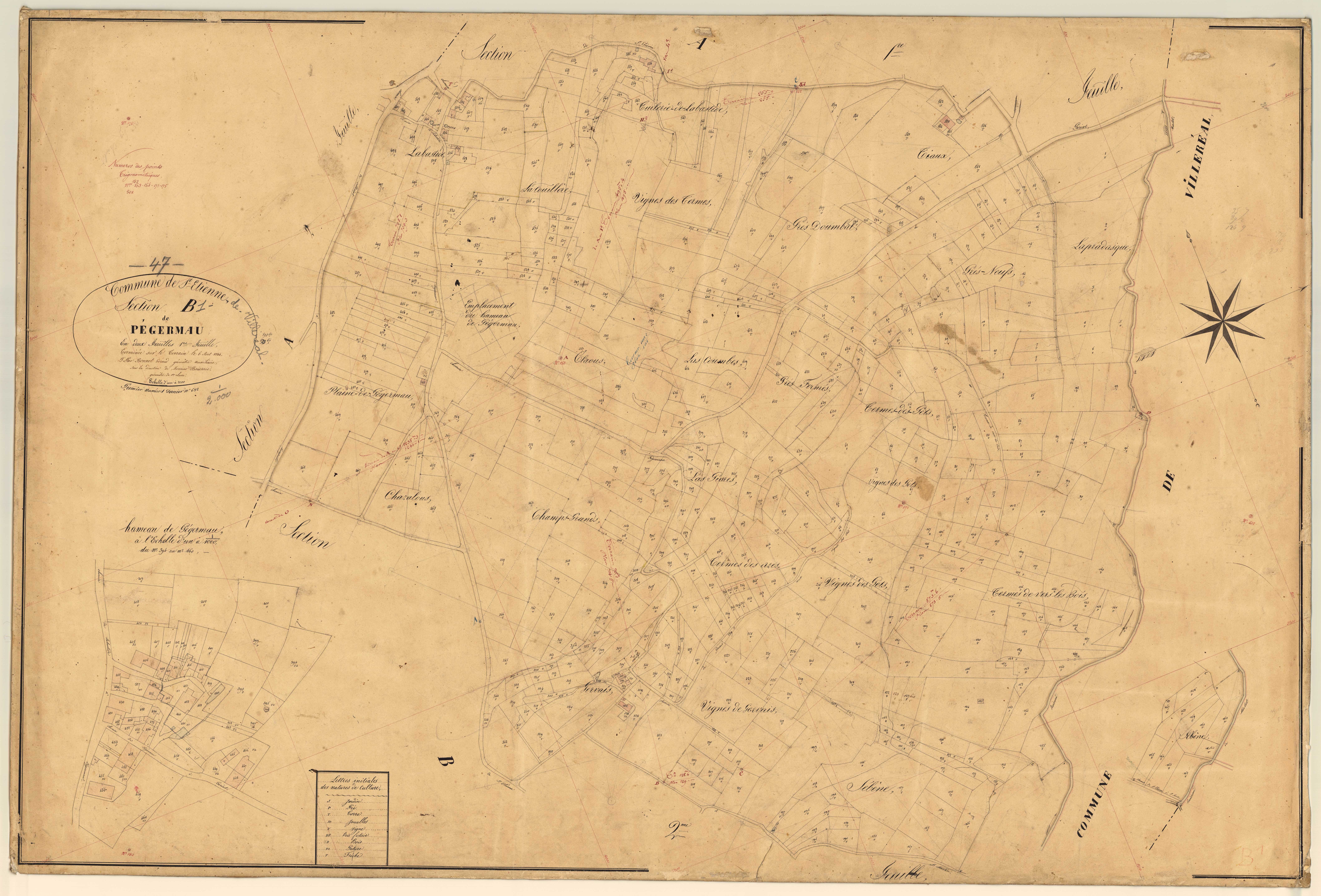 Plan napoléonien, feuille préparatoire-B1 Pégermau, Saint-Étienne-de-Villeréal