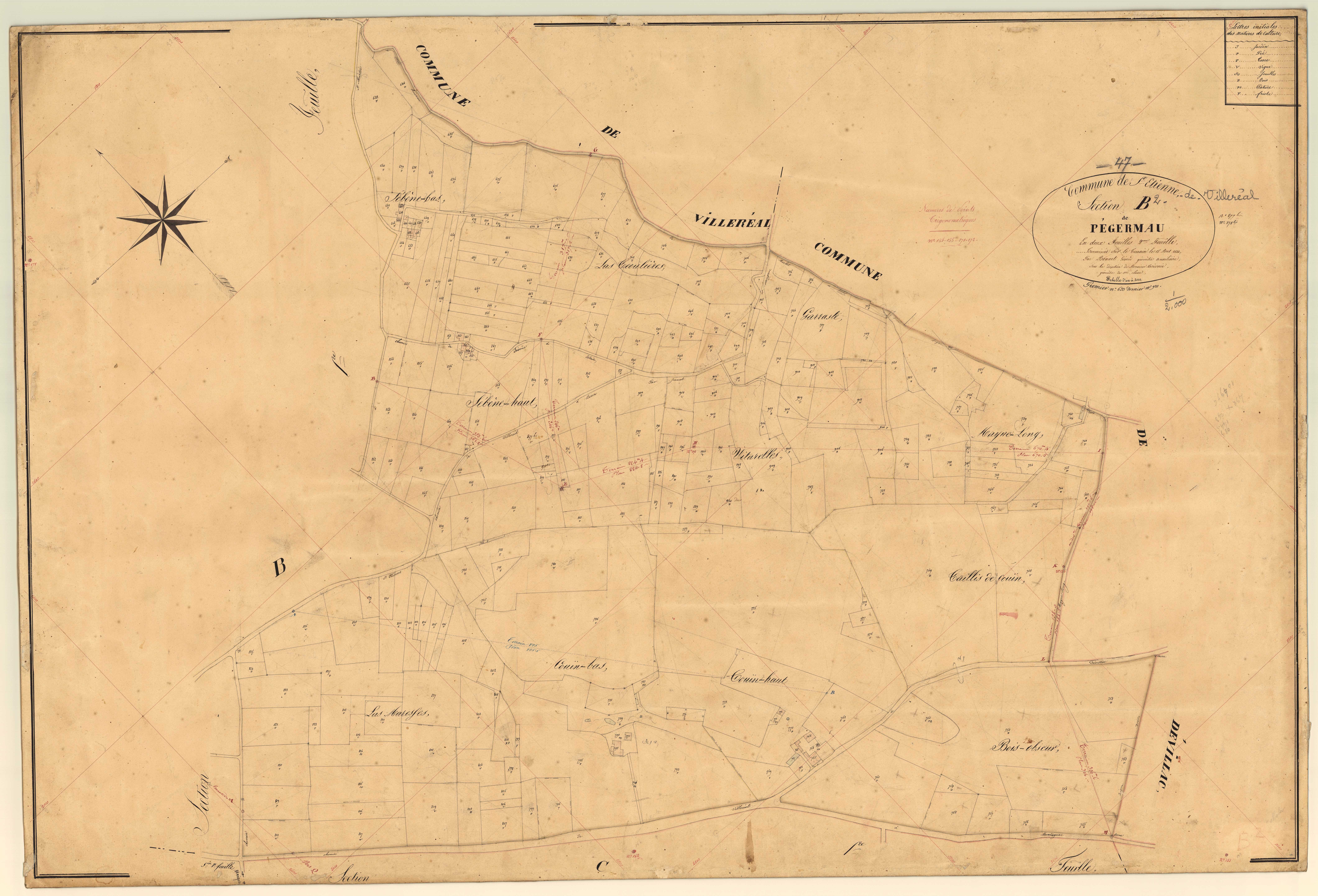 Plan napoléonien, feuille préparatoire-B2 Pégermau, Saint-Étienne-de-Villeréal