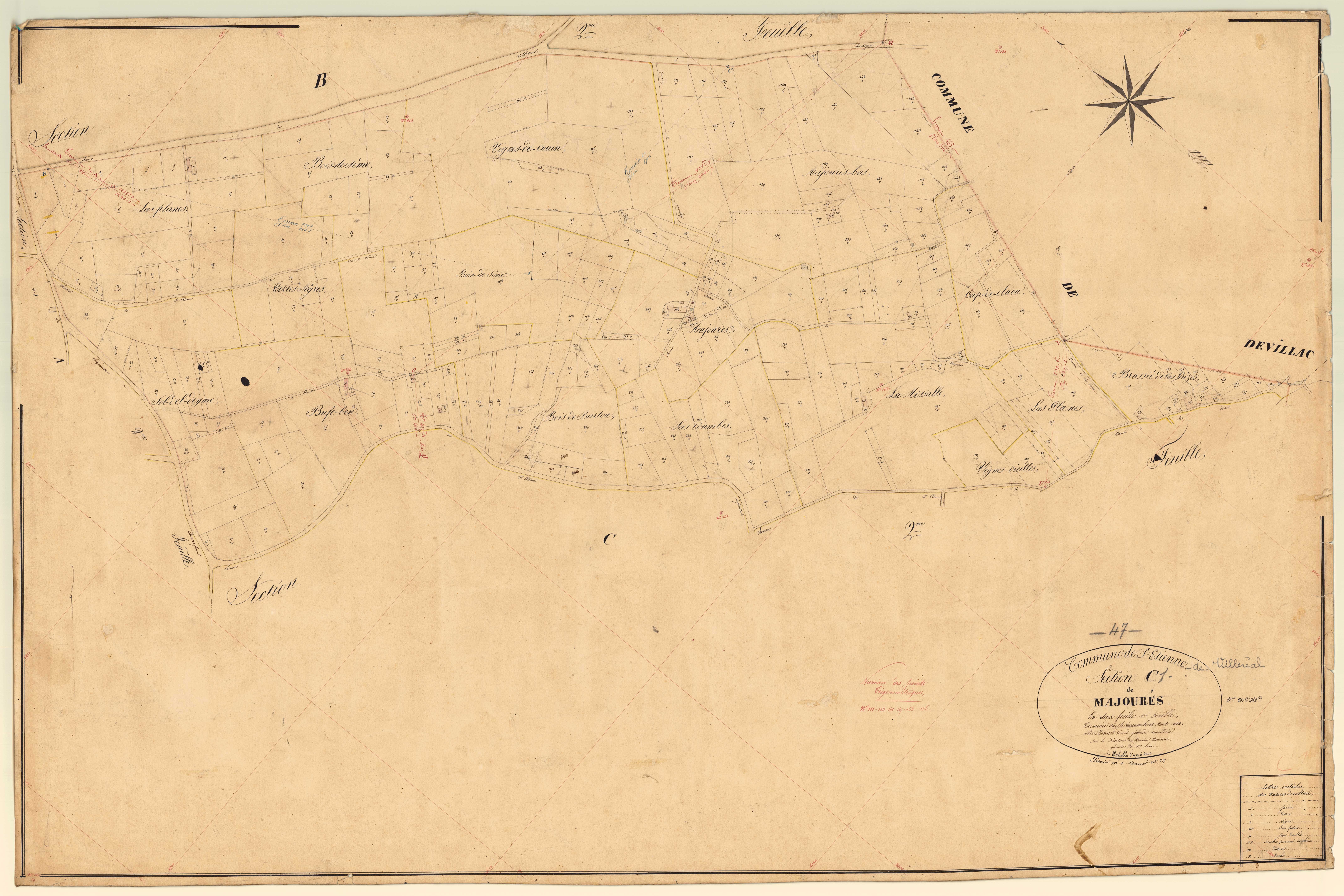 Plan napoléonien, feuille préparatoire-C1 Majourès, Saint-Étienne-de-Villeréal