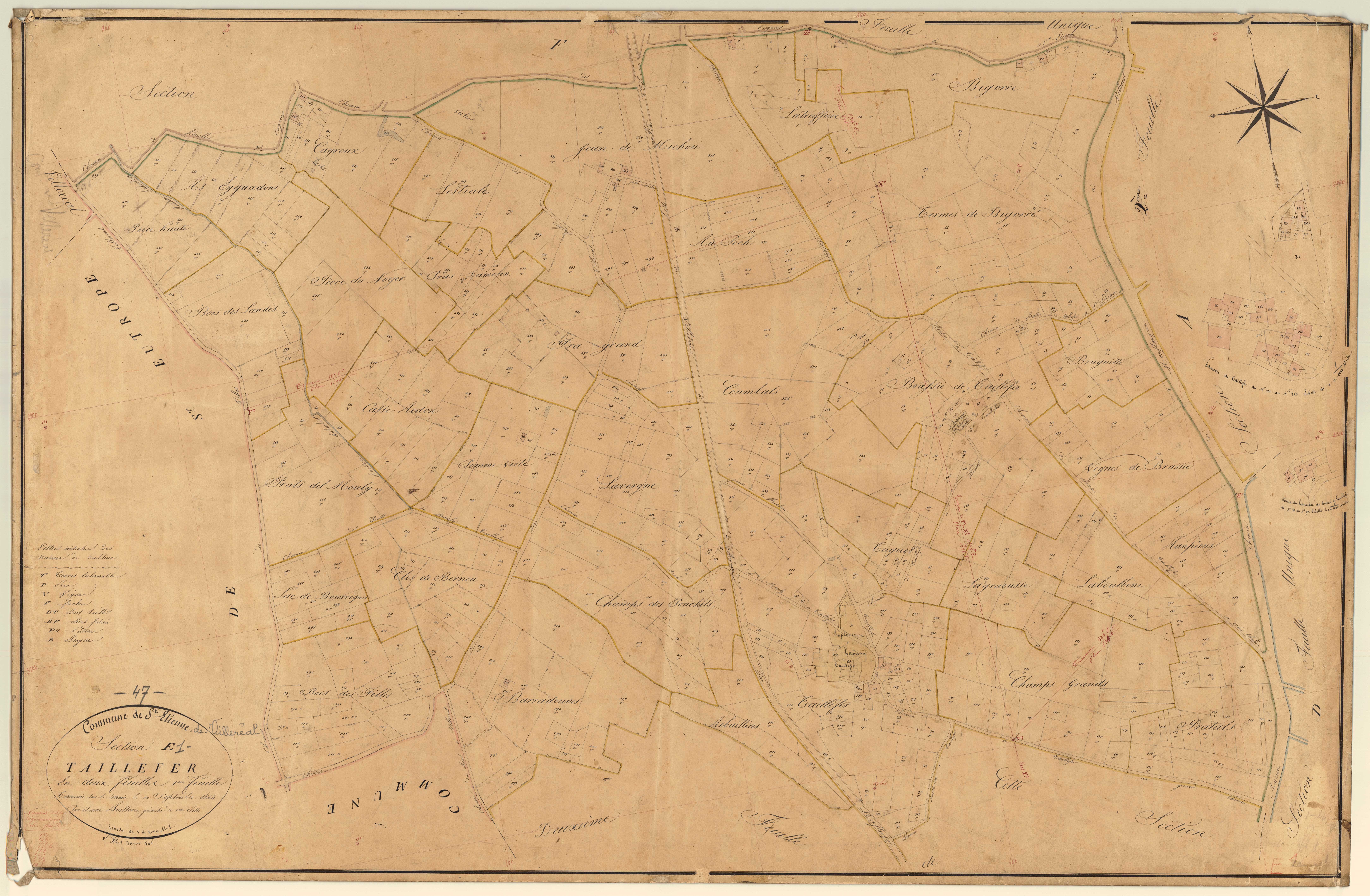 Plan napoléonien, feuille préparatoire-E1 Taillefer, Saint-Étienne-de-Villeréal