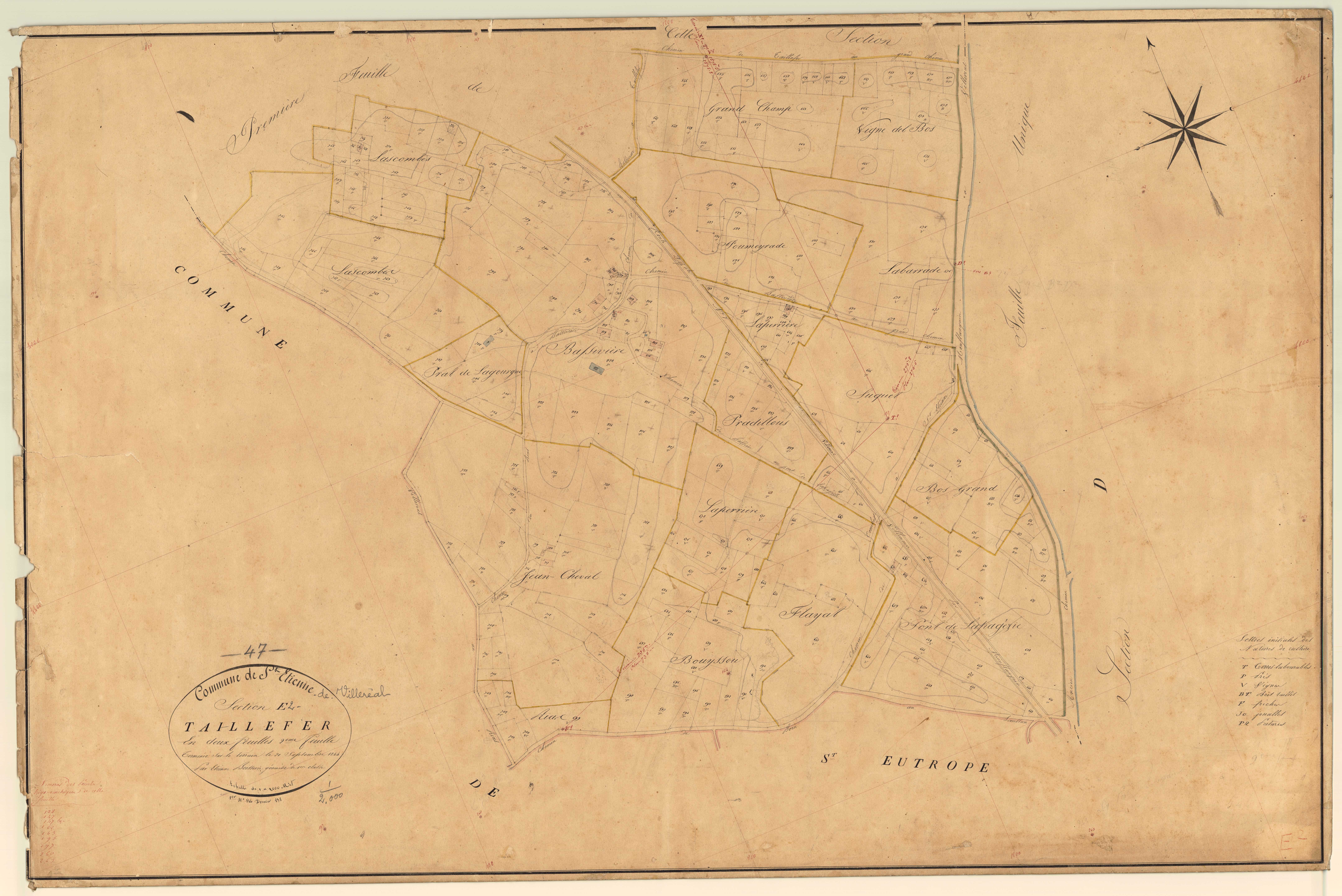 Plan napoléonien, feuille préparatoire-E2 Taillefer, Saint-Étienne-de-Villeréal