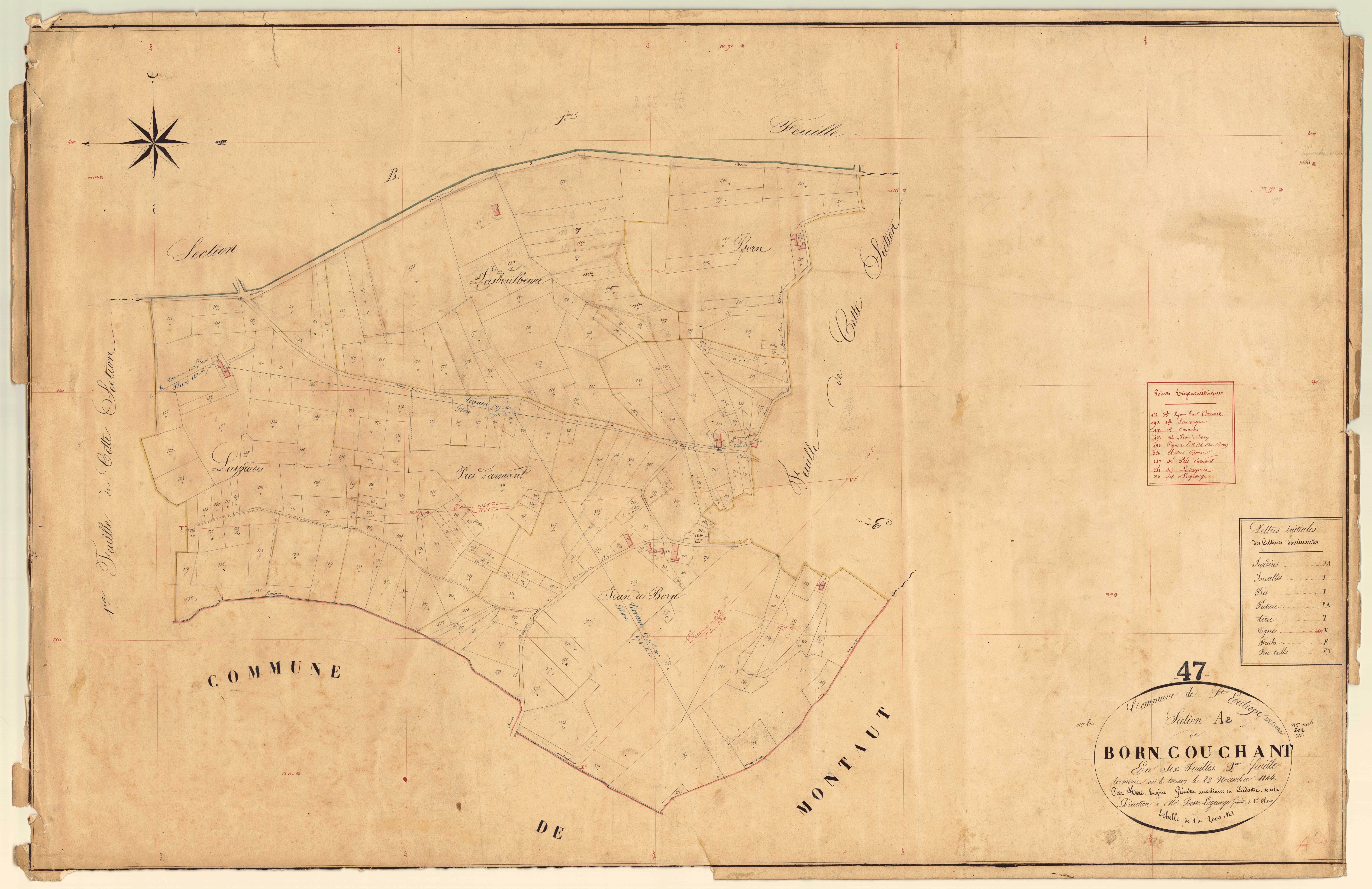 Plan napoléonien, feuille préparatoire-A2 Born couchant, Saint-Eutrope-de-Born