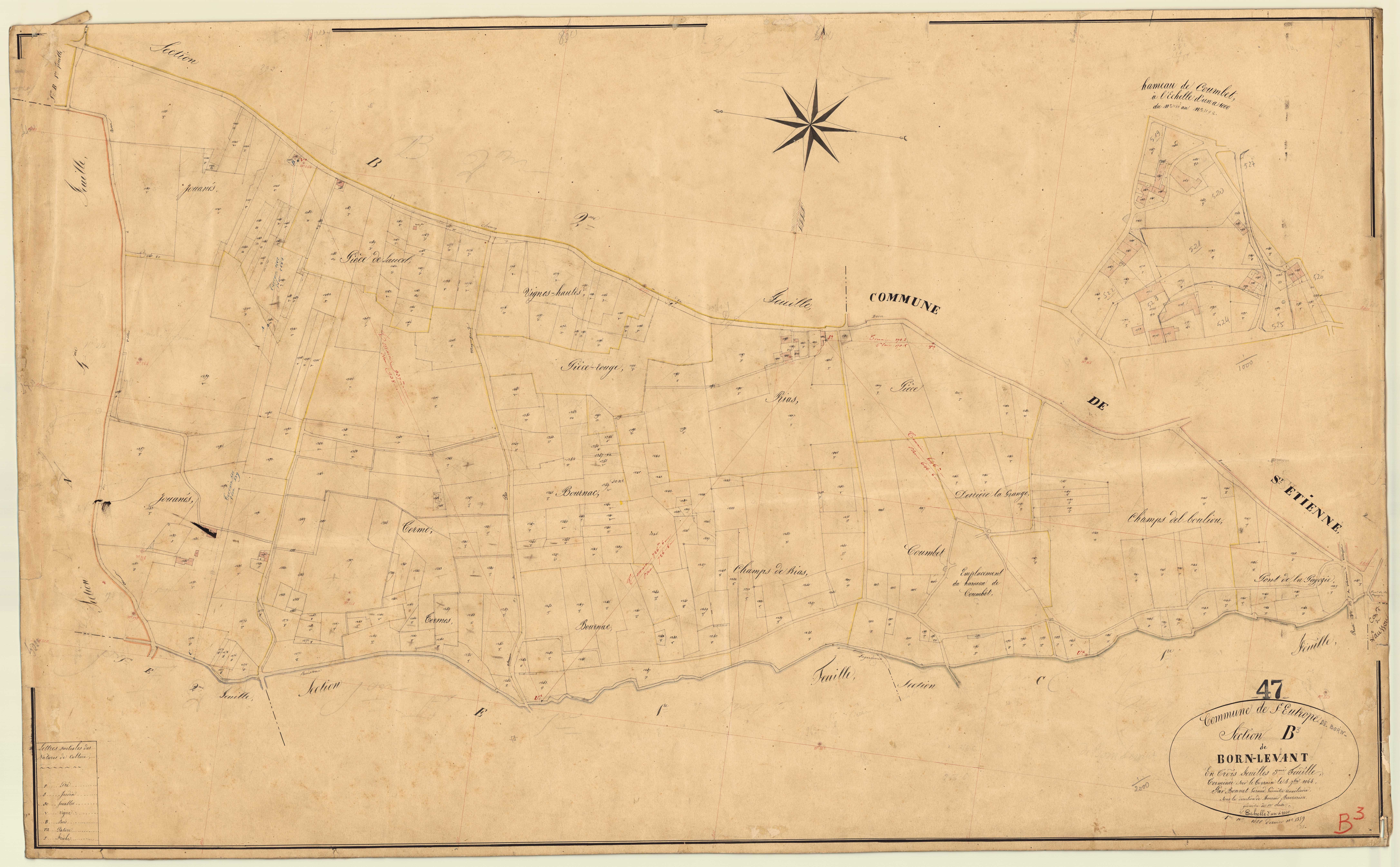 Plan napoléonien, feuille préparatoire-B3 Born levant, Saint-Eutrope-de-Born