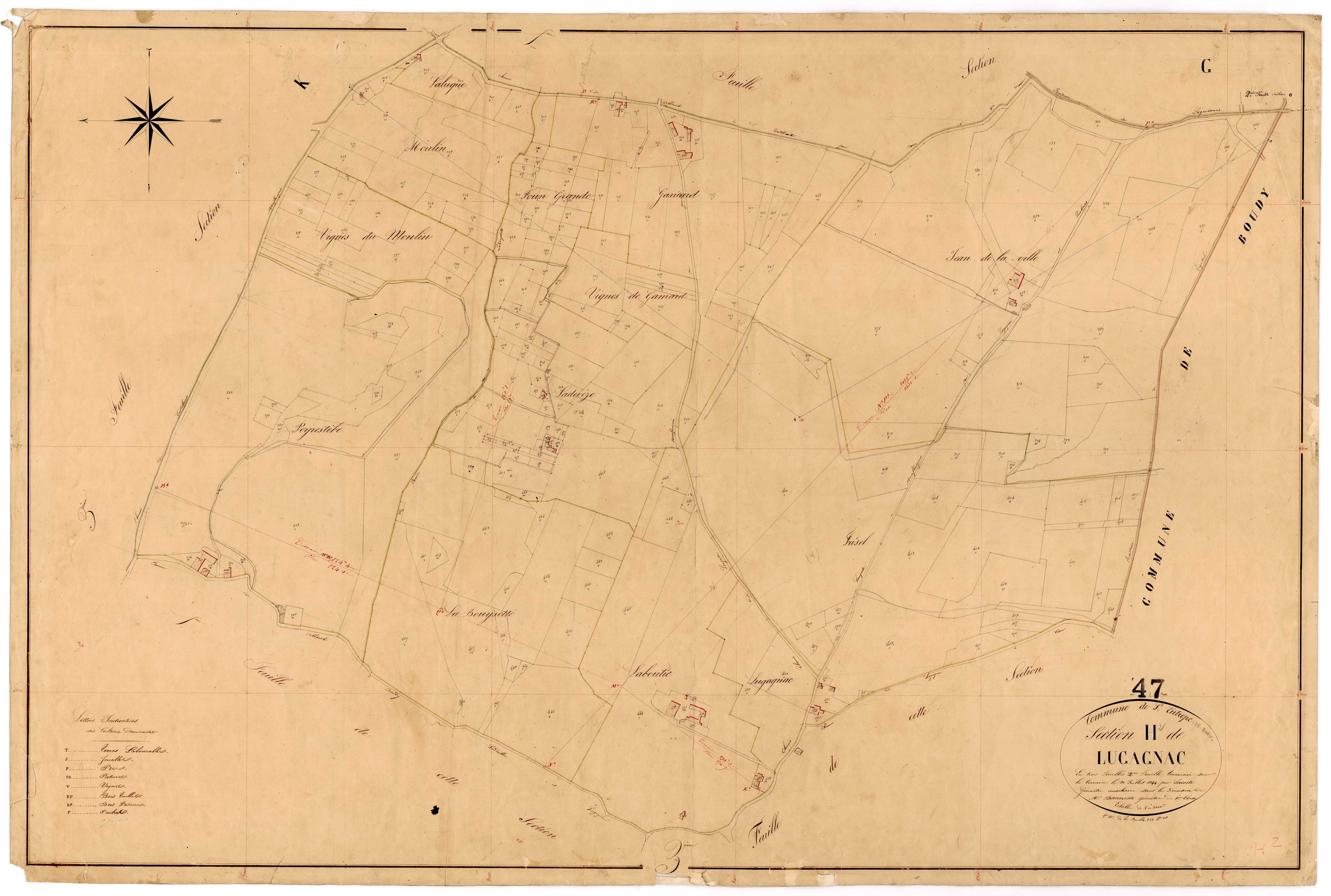 Plan napoléonien, feuille préparatoire-H2 Lugagnac, Saint-Eutrope-de-Born