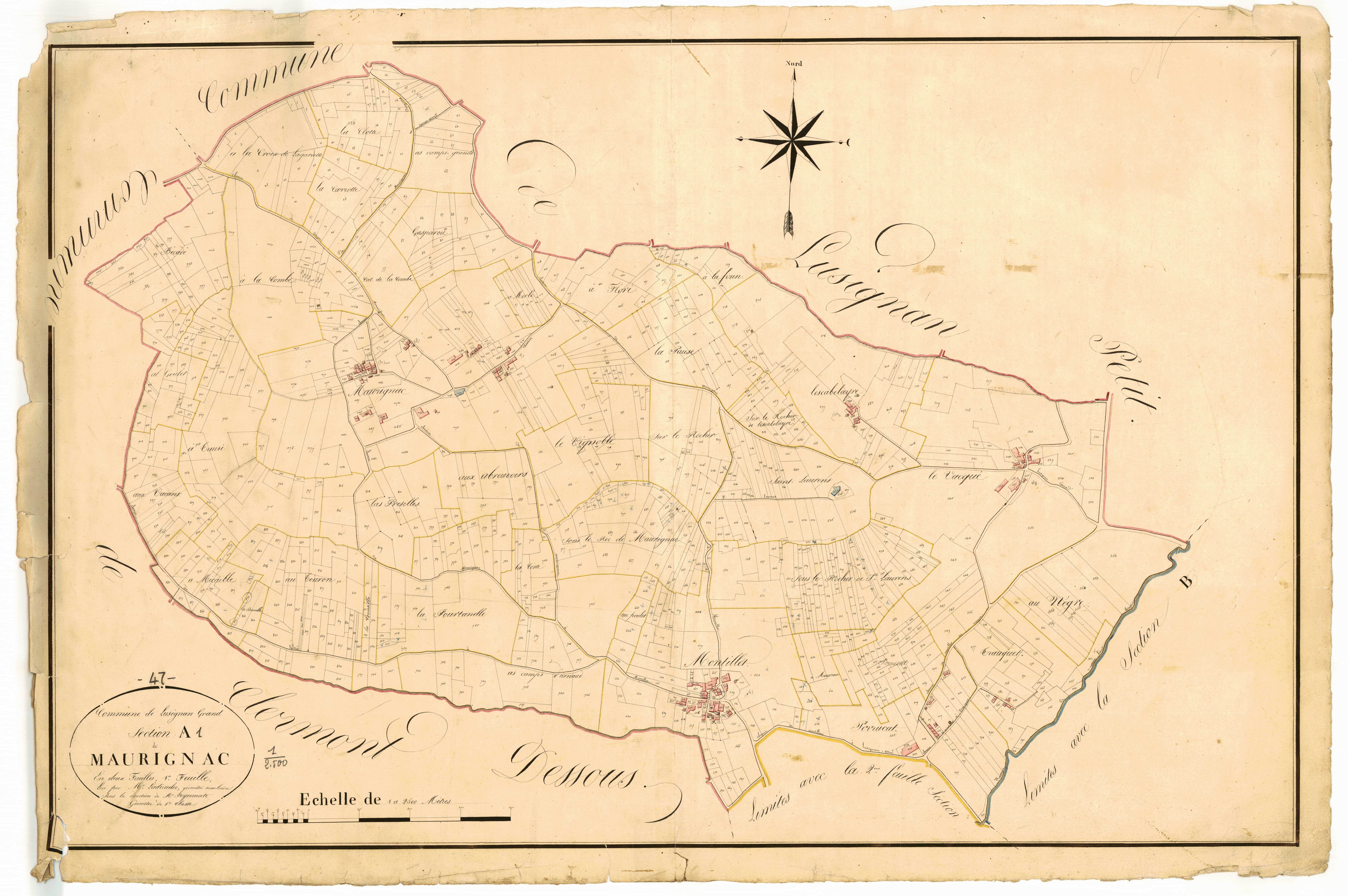 Plan napoléonien, atlas-A1 Maurignac, Lusignan-Grand (voir Saint-Hilaire-de-Lusignan)