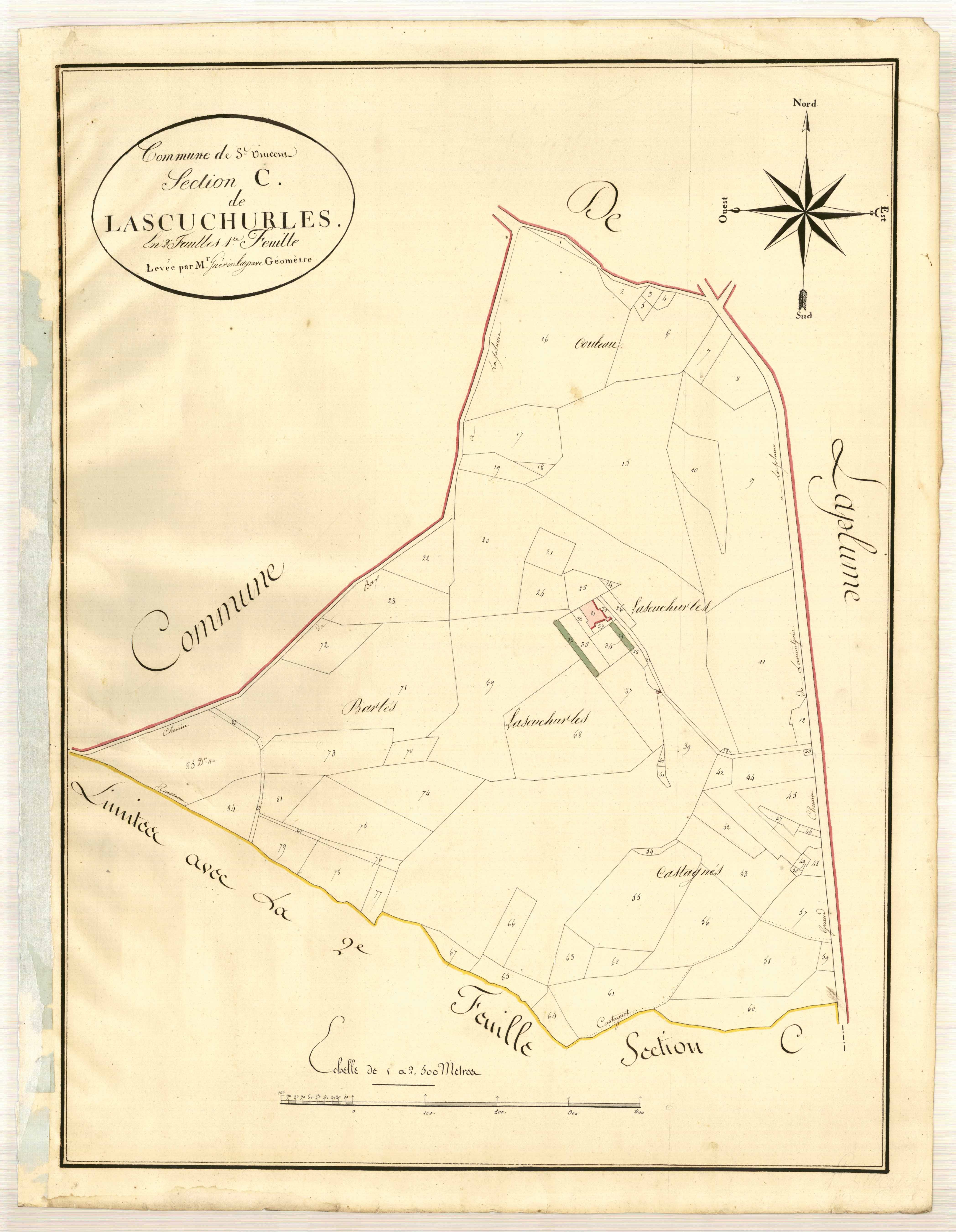 Plan primitif, atlas-C1 Lascuchurles, Saint-Vincent-de-Lamontjoie
