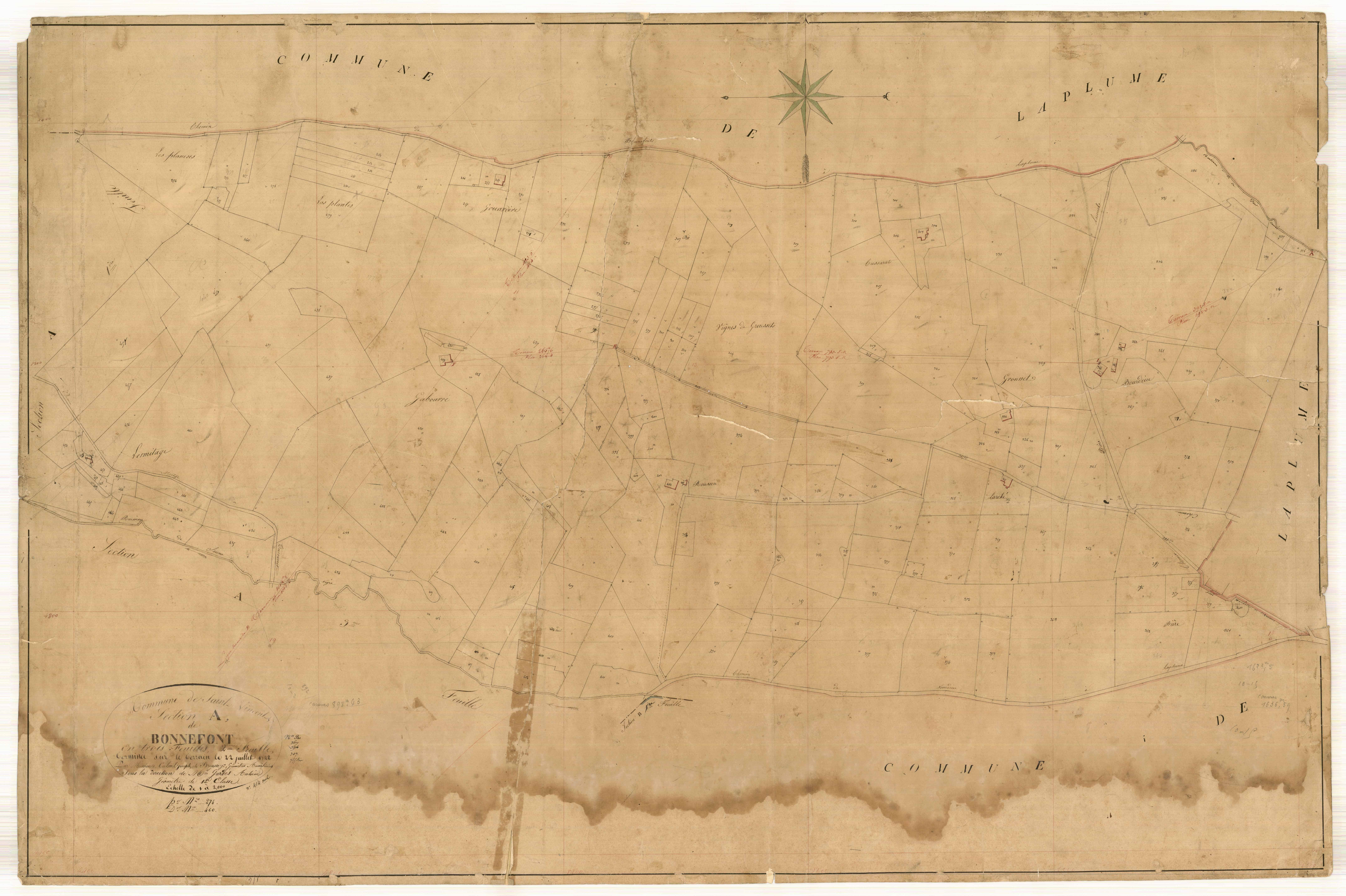 Plan napoléonien, feuille préparatoire-A2 Bonnefont, Saint-Vincent-de-Lamontjoie