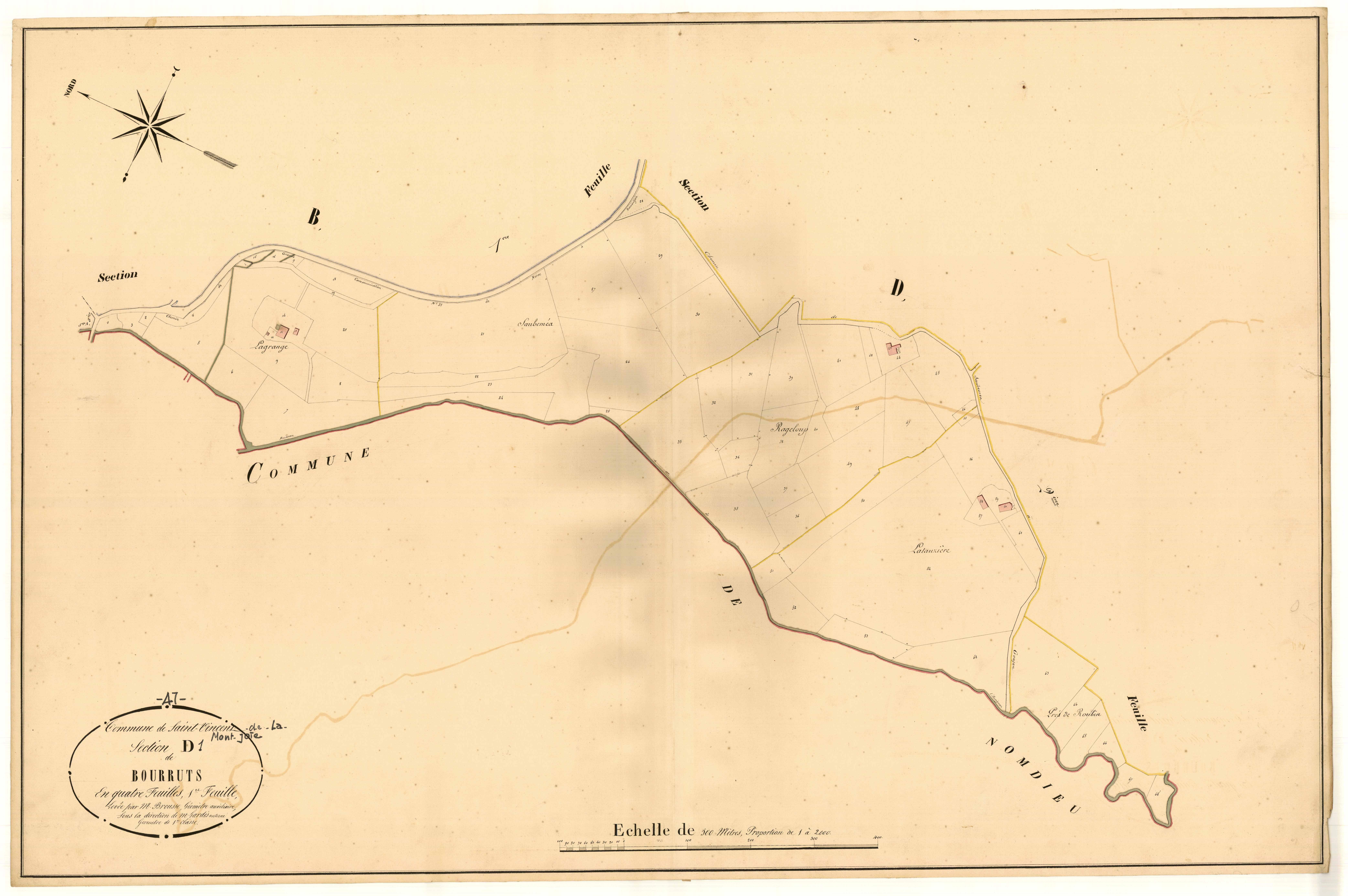 Plan napoléonien, atlas-D1 Bourruts, Saint-Vincent-de-Lamontjoie