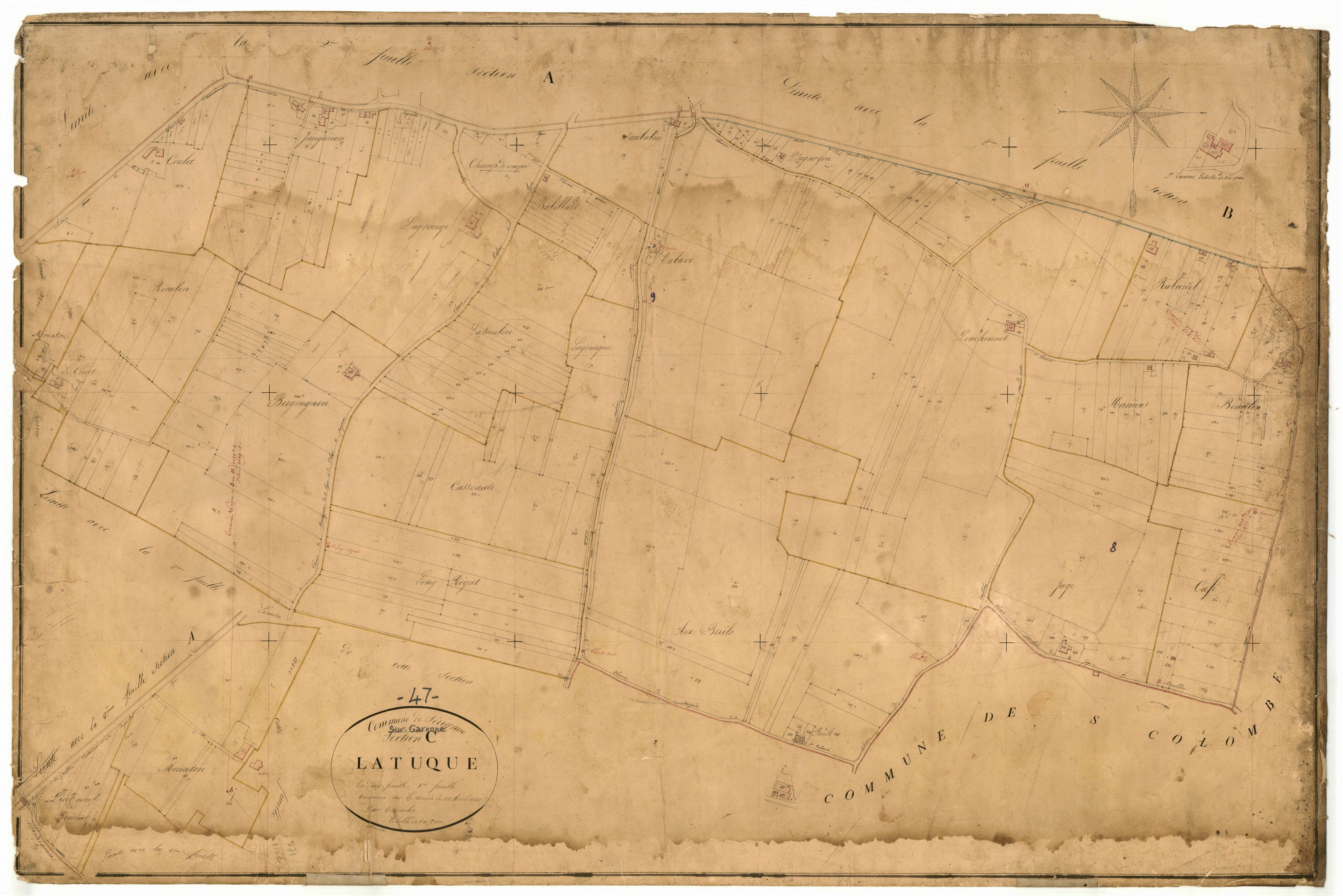 Plan napoléonien, feuille préparatoire-C1 Latuque, Sérignac-sur-Garonne