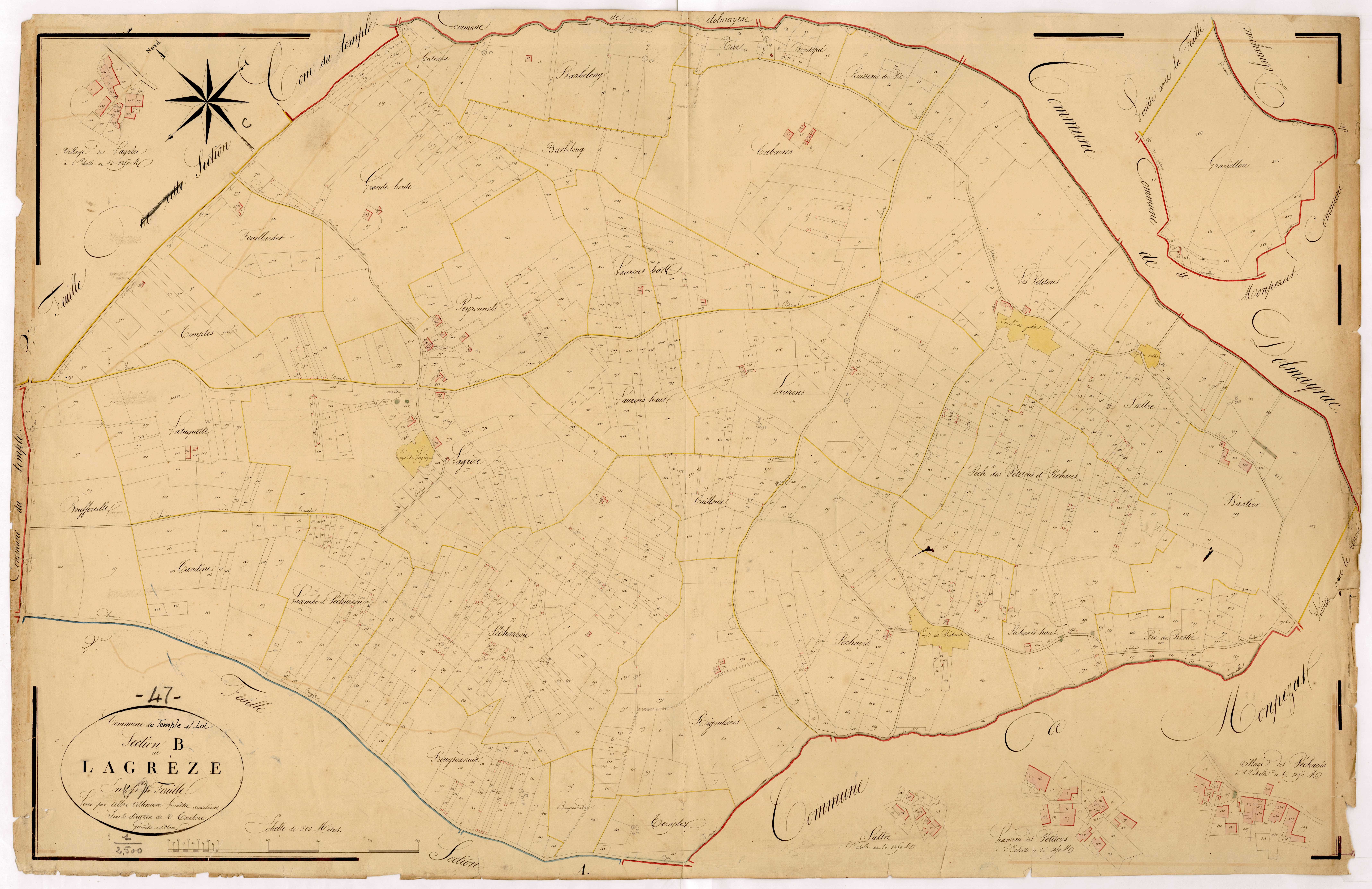 Plan napoléonien, atlas-B1 La Grèze, Saint-Caprais (voir Le Temple)