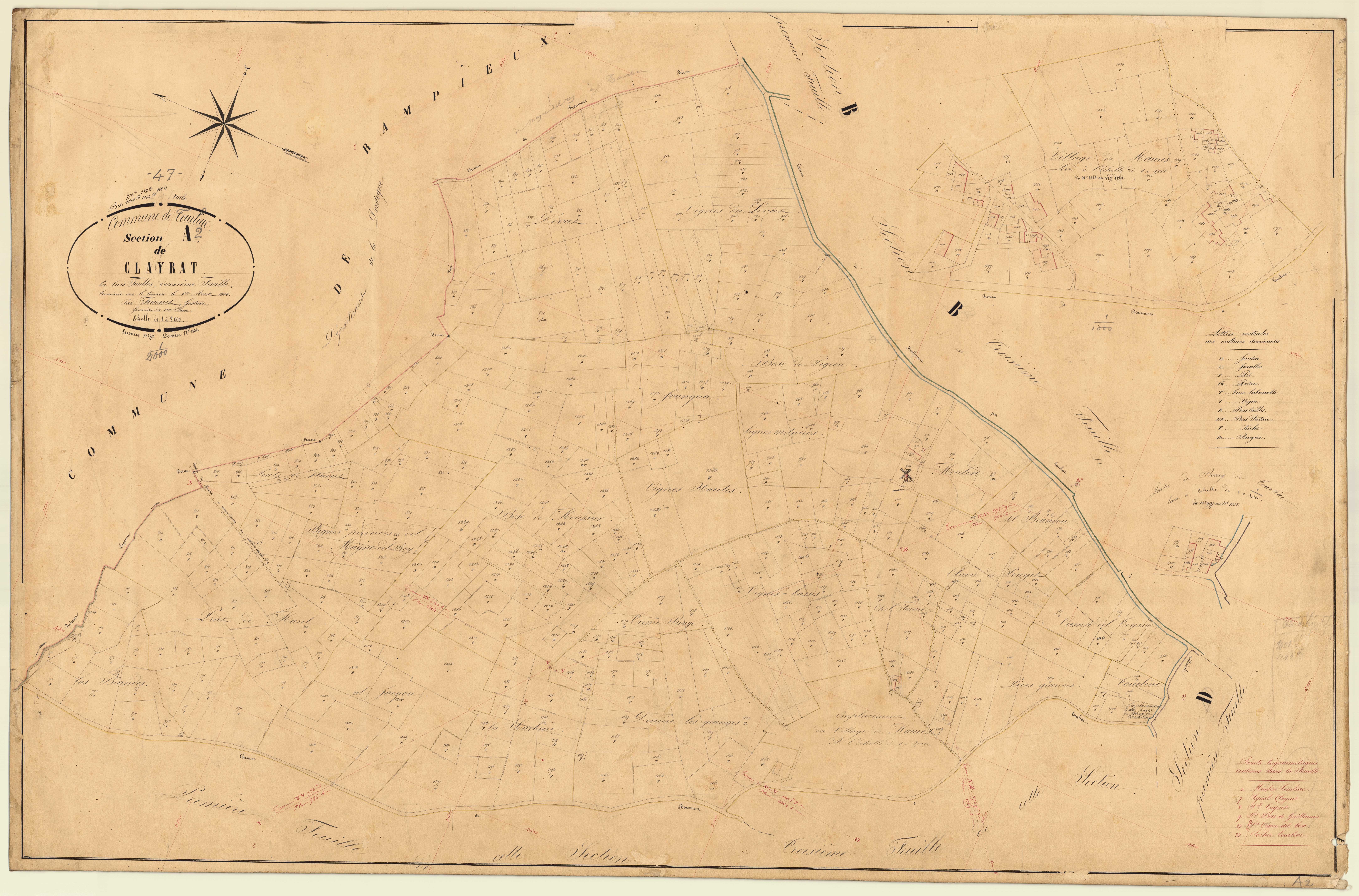 Plan napoléonien, feuille préparatoire-A2 Clayrat, Tourliac