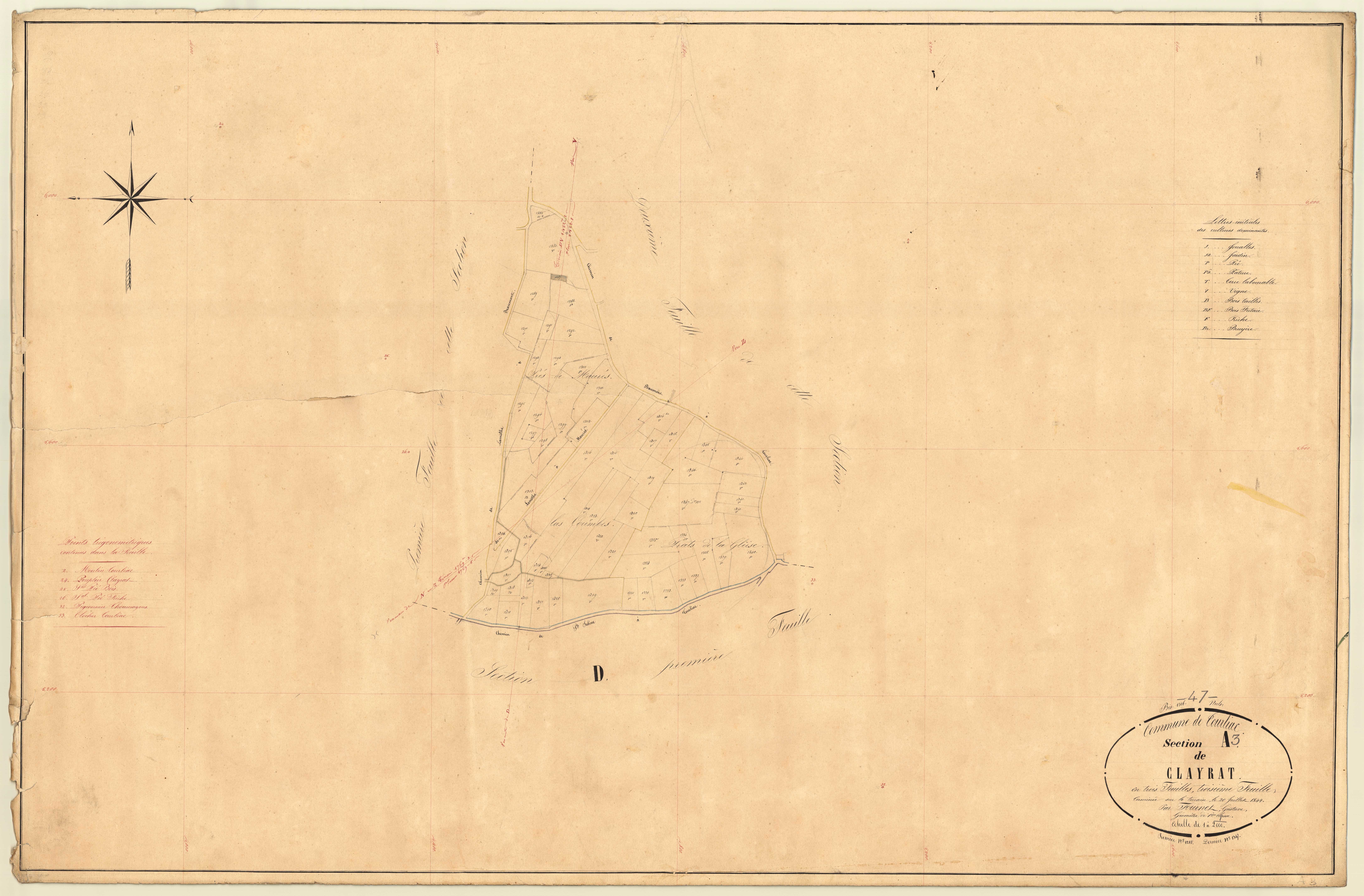 Plan napoléonien, feuille préparatoire-A3 Clayrat, Tourliac
