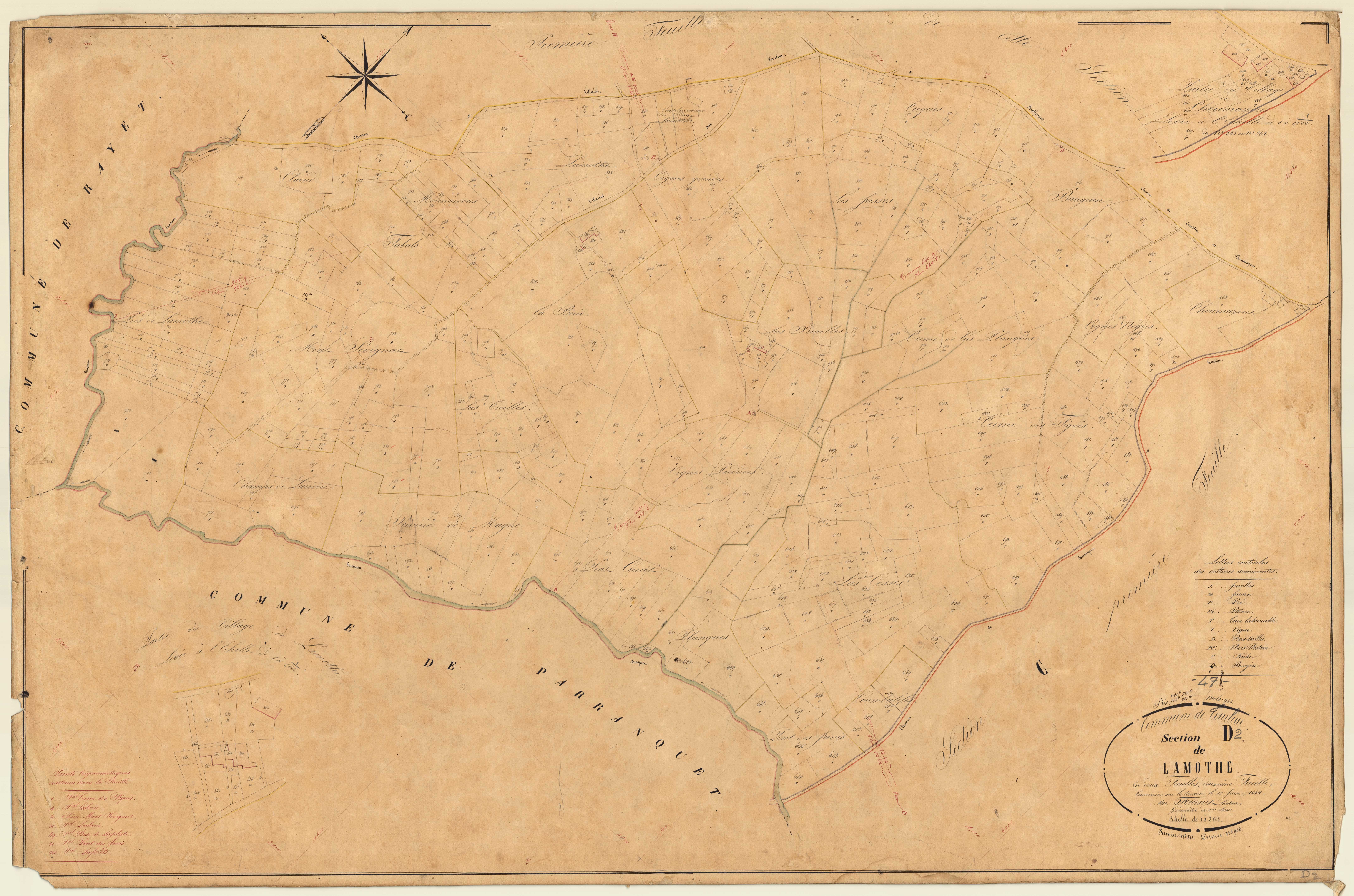 Plan napoléonien, feuille préparatoire-D2 Lamothe, Tourliac