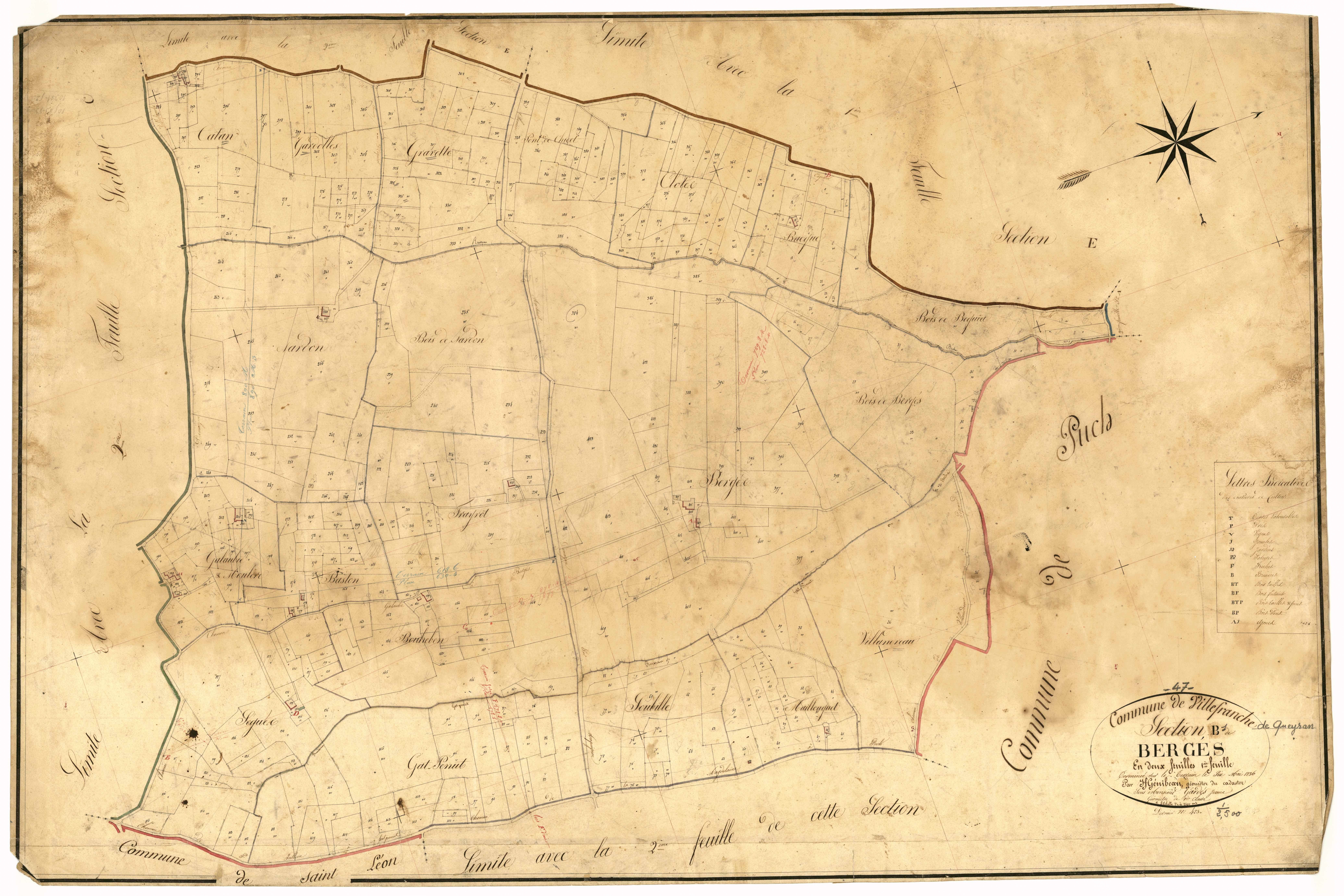 Plan napoléonien, feuille préparatoire-B1 Bergès, Villefranche-du-Queyran