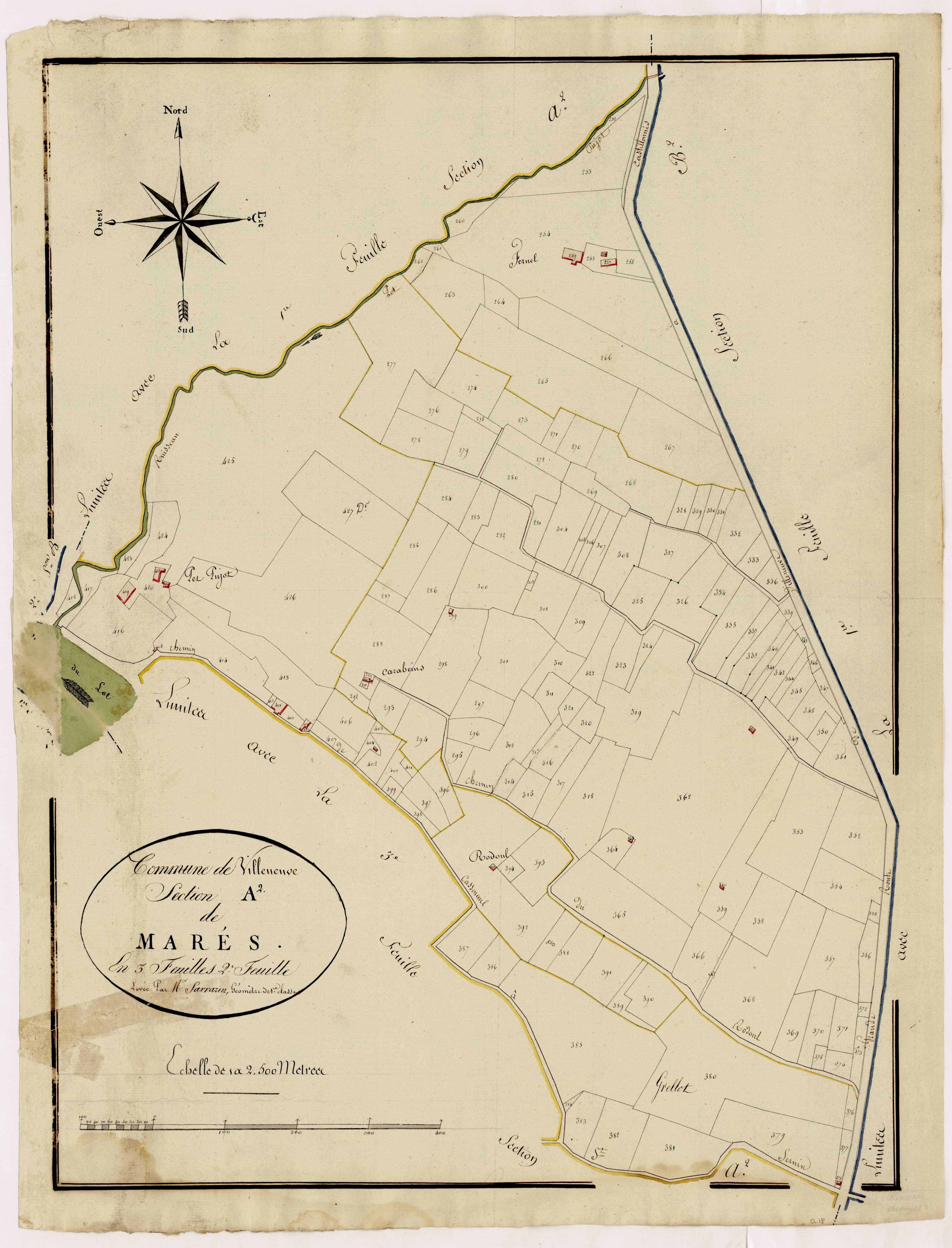 Plan primitif, atlas-A2, 2ème feuille Marès, Villeneuve-sur-Lot