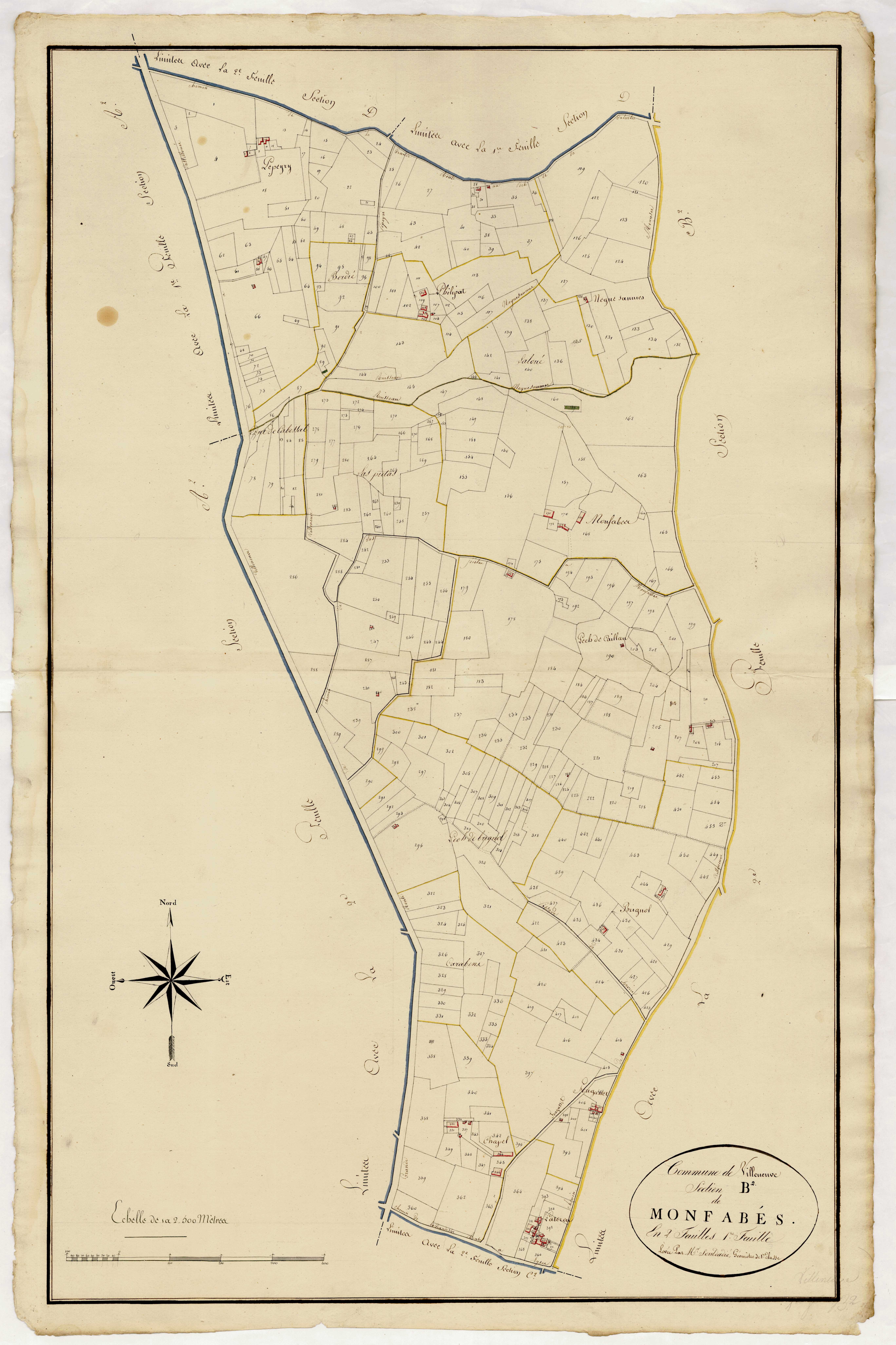 Plan primitif, atlas-B2, 1ère feuille Monfabés, Villeneuve-sur-Lot