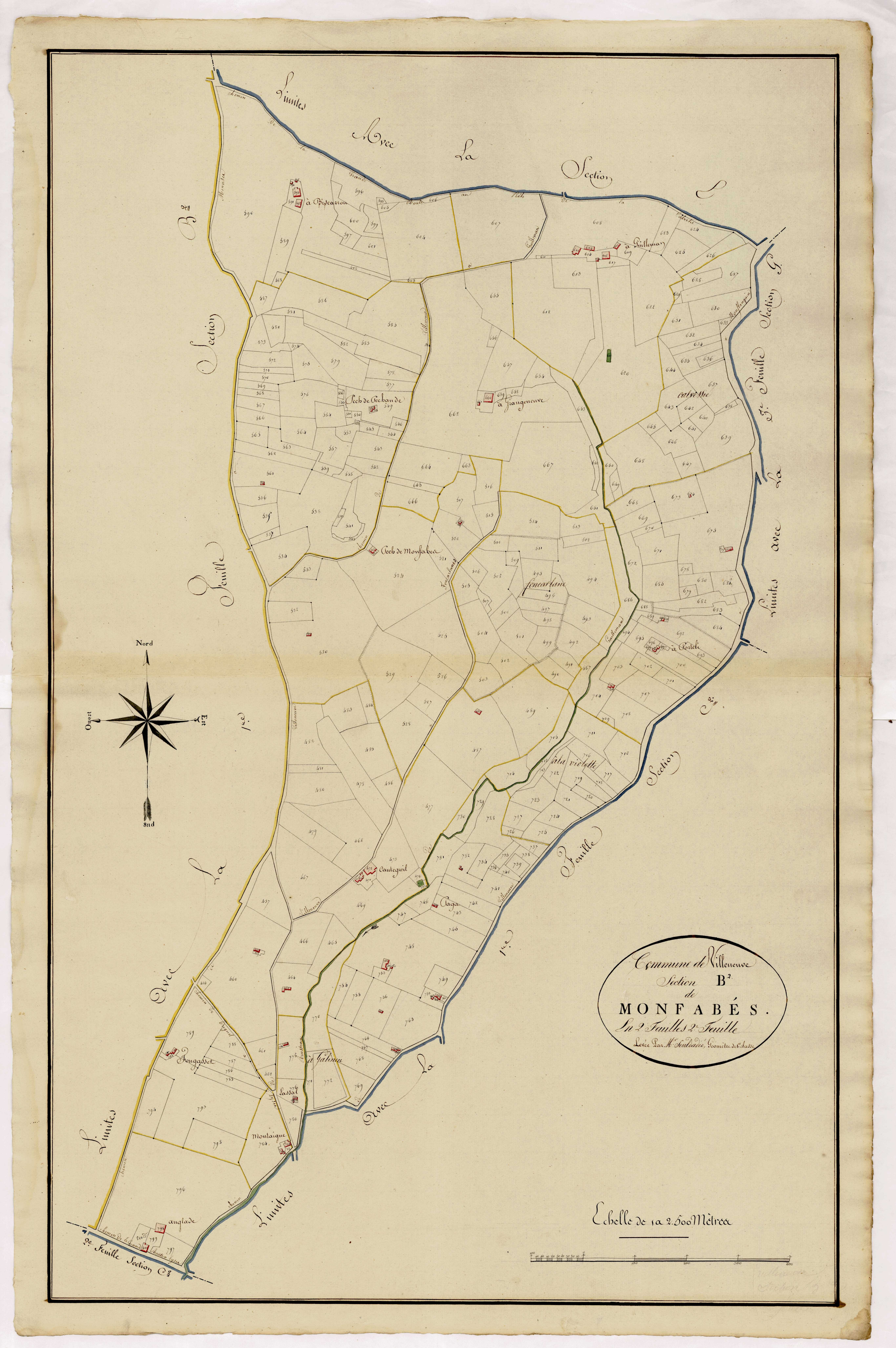 Plan primitif, atlas-B2, 2ème feuille Monfabés, Villeneuve-sur-Lot