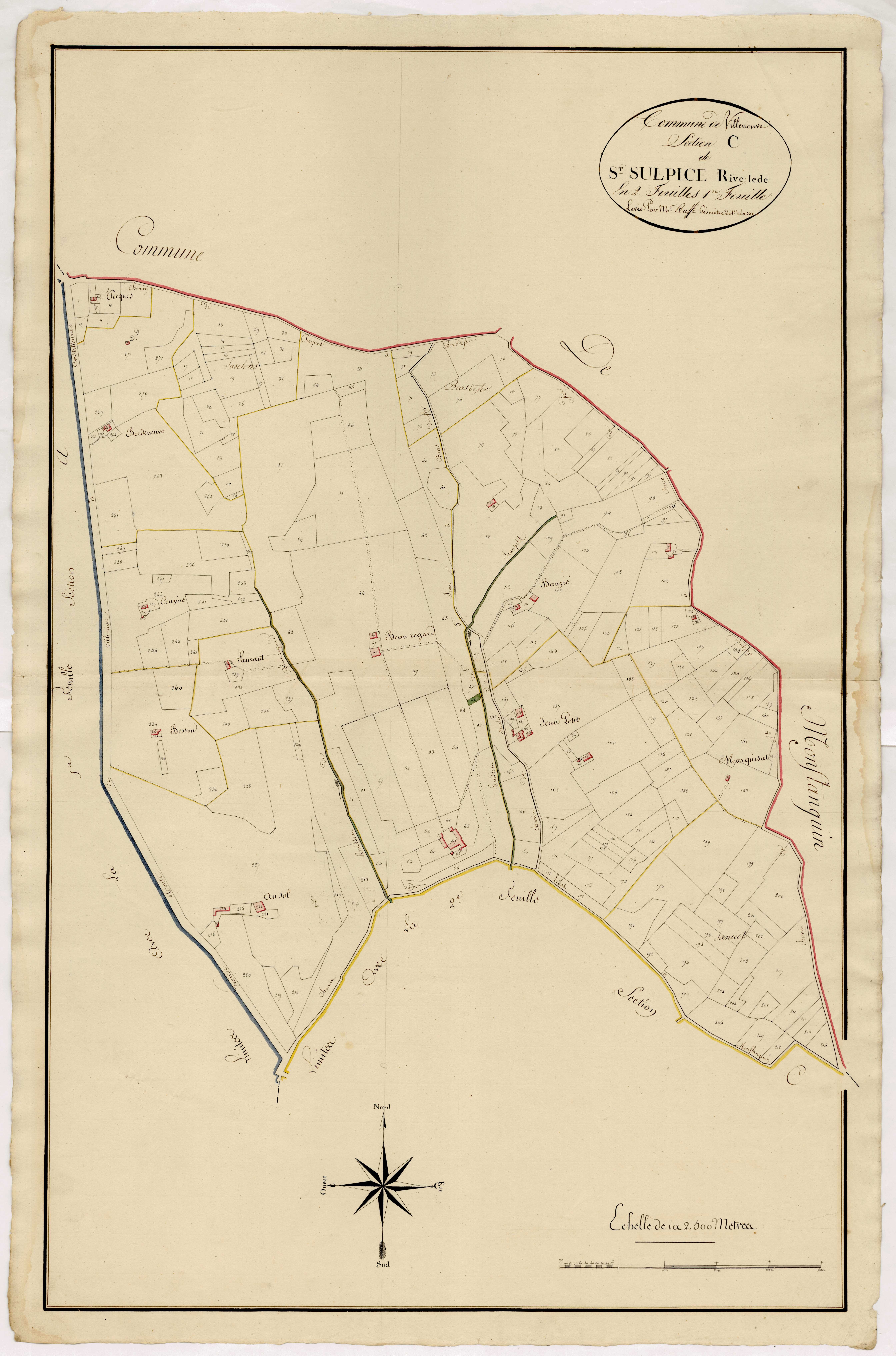 Plan primitif, atlas-C, 1ère feuille Saint-Sulpice Rive-Lède, Villeneuve-sur-Lot