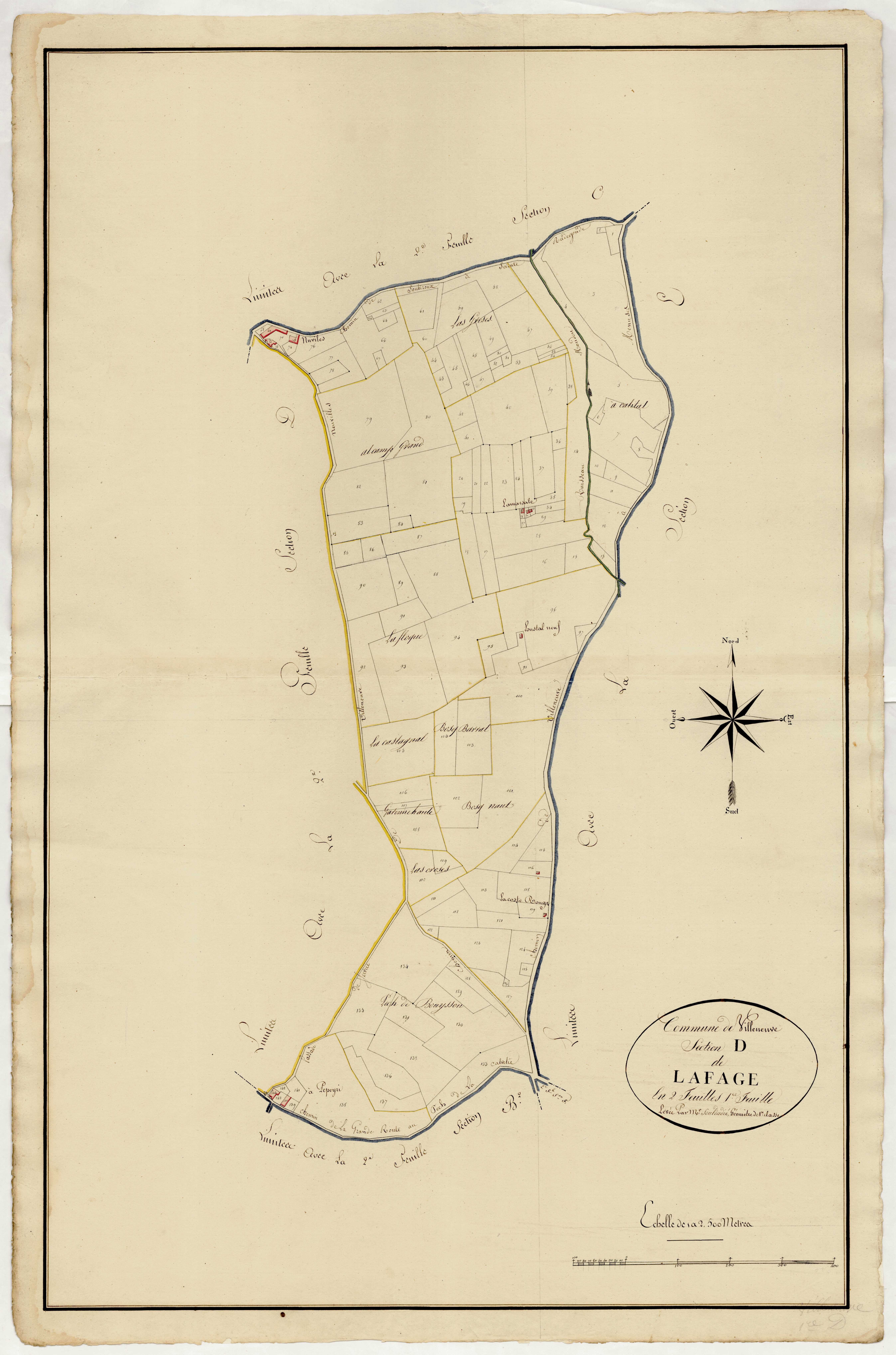 Plan primitif, atlas-D, 1ère feuille Lafage, Villeneuve-sur-Lot