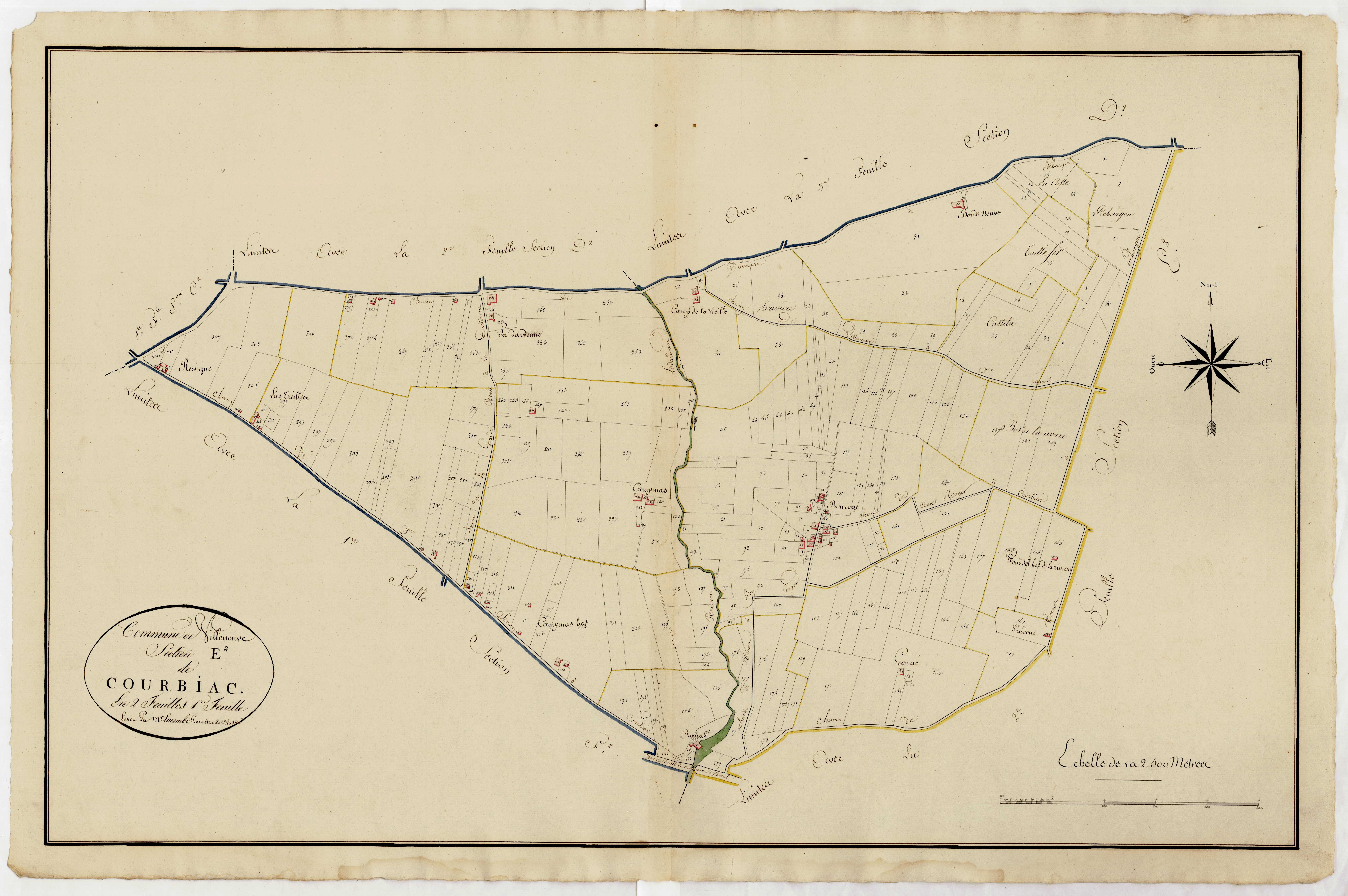 Plan primitif, atlas-E2, 1ère feuille Courbiac, Villeneuve-sur-Lot