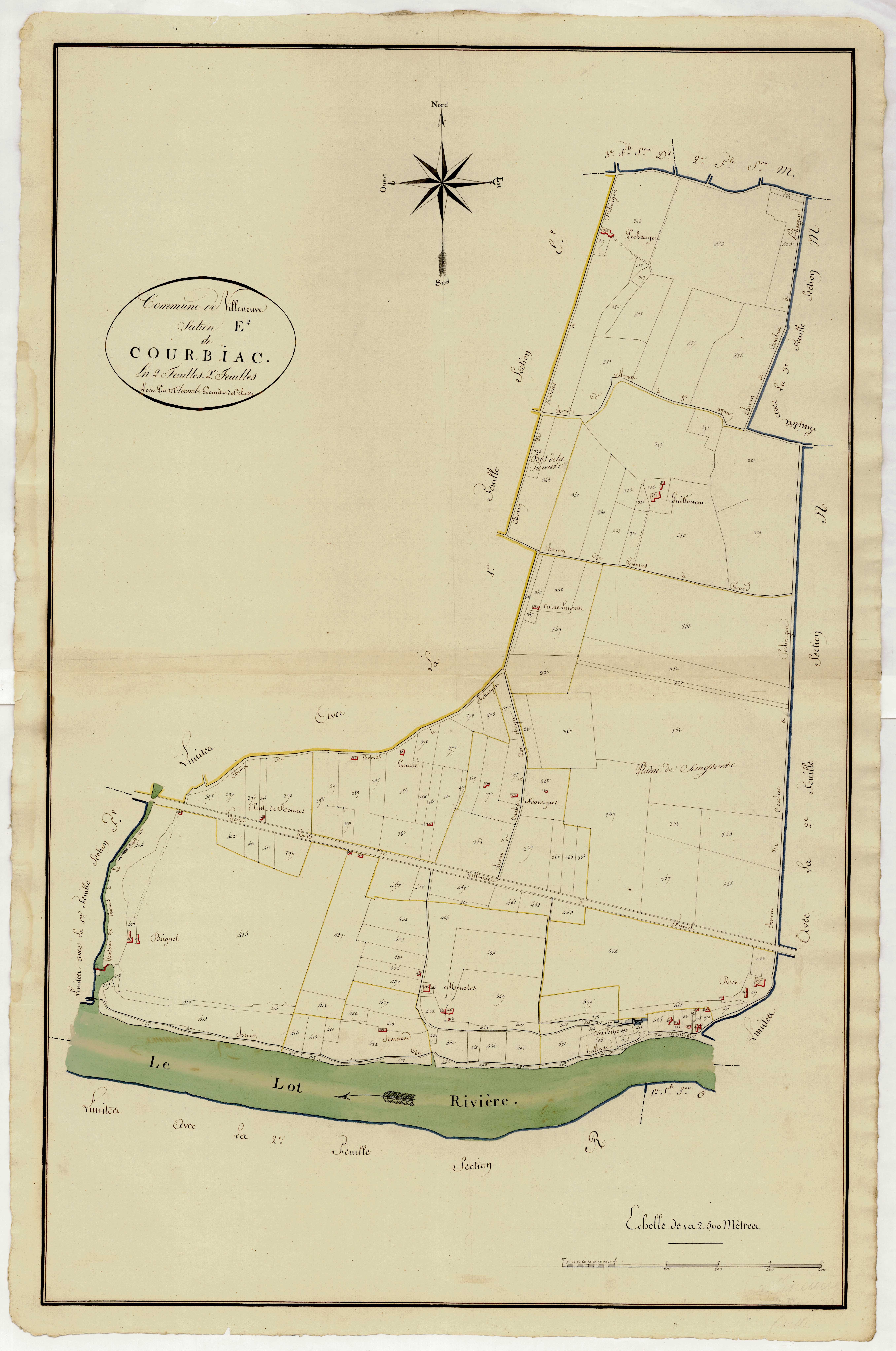 Plan primitif, atlas-E2, 2ème feuille Courbiac, Villeneuve-sur-Lot
