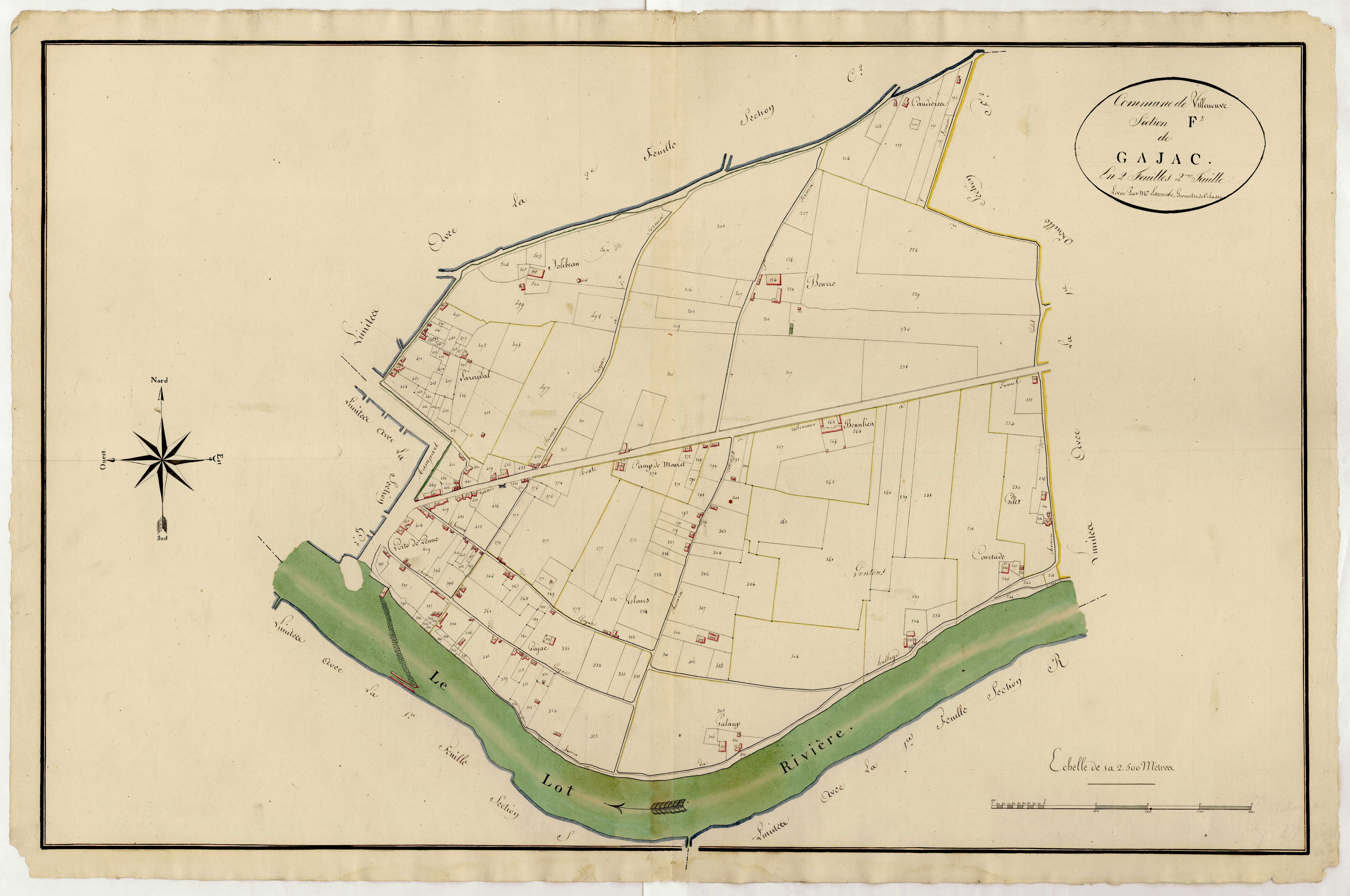 Plan primitif, atlas-F2, 2ème feuille Gajac, Villeneuve-sur-Lot