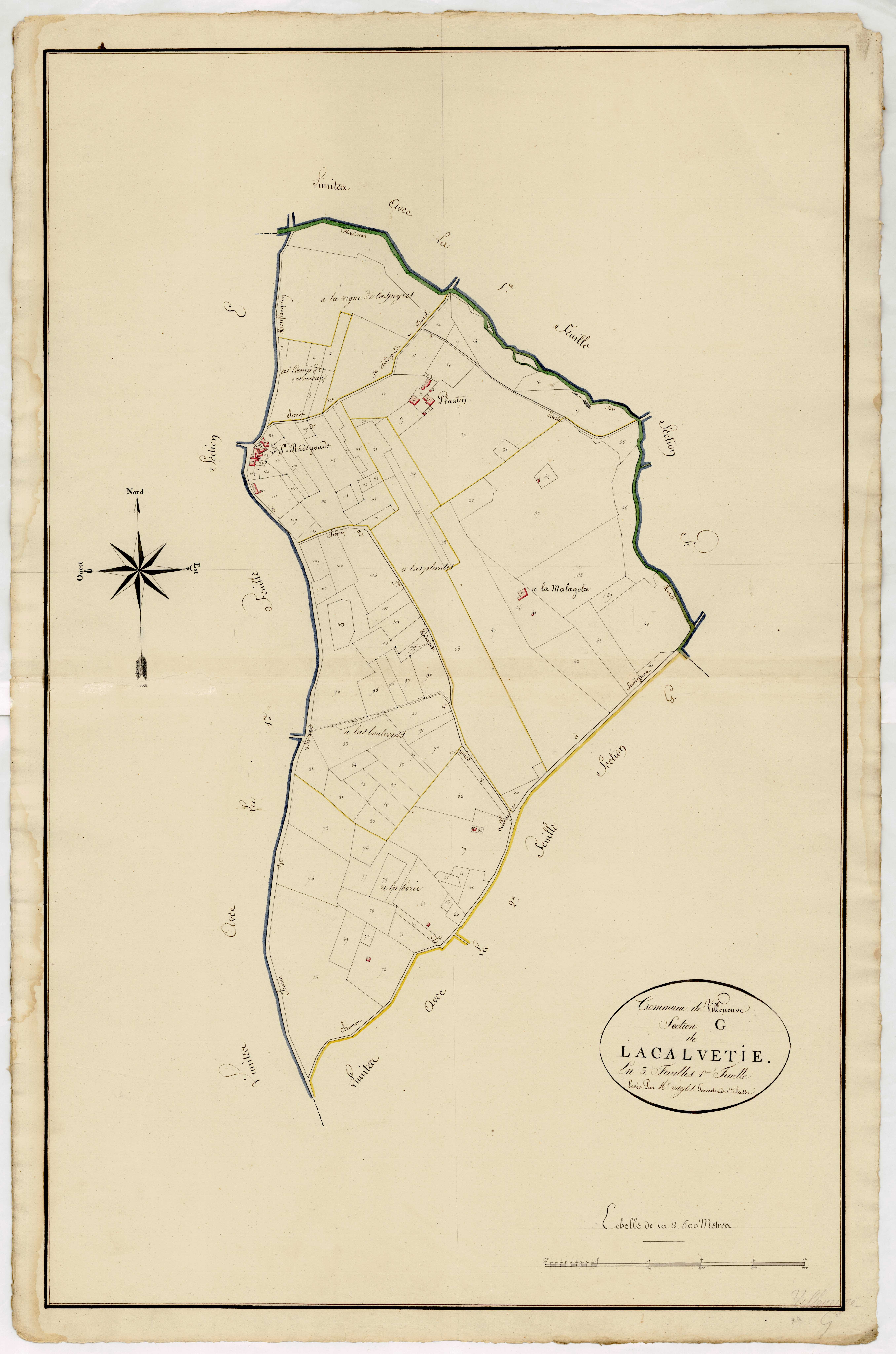 Plan primitif, atlas-G, 1ère feuille Lacalvetie, Villeneuve-sur-Lot