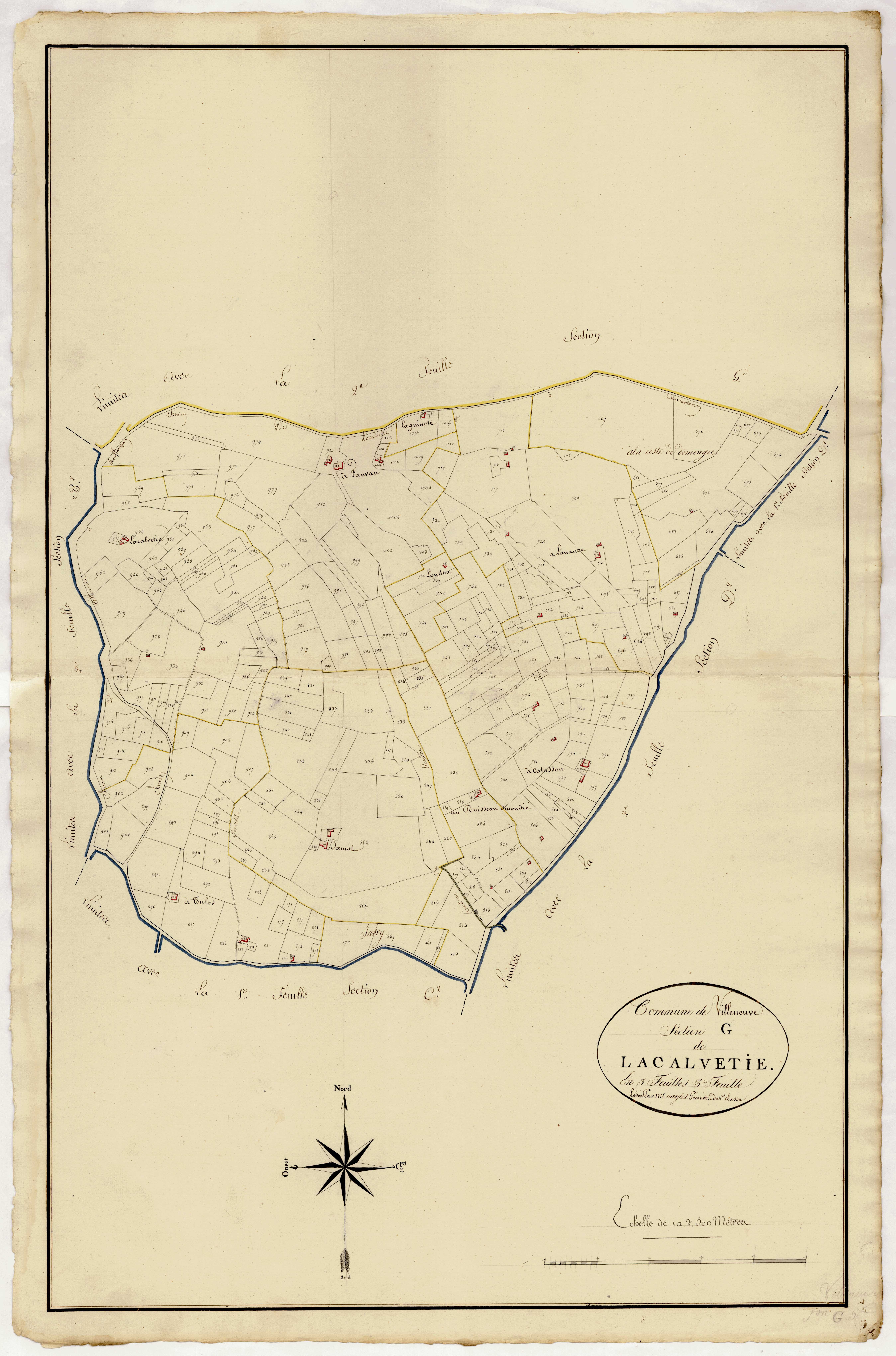 Plan primitif, atlas-G, 3ème feuille Lacalvetie, Villeneuve-sur-Lot