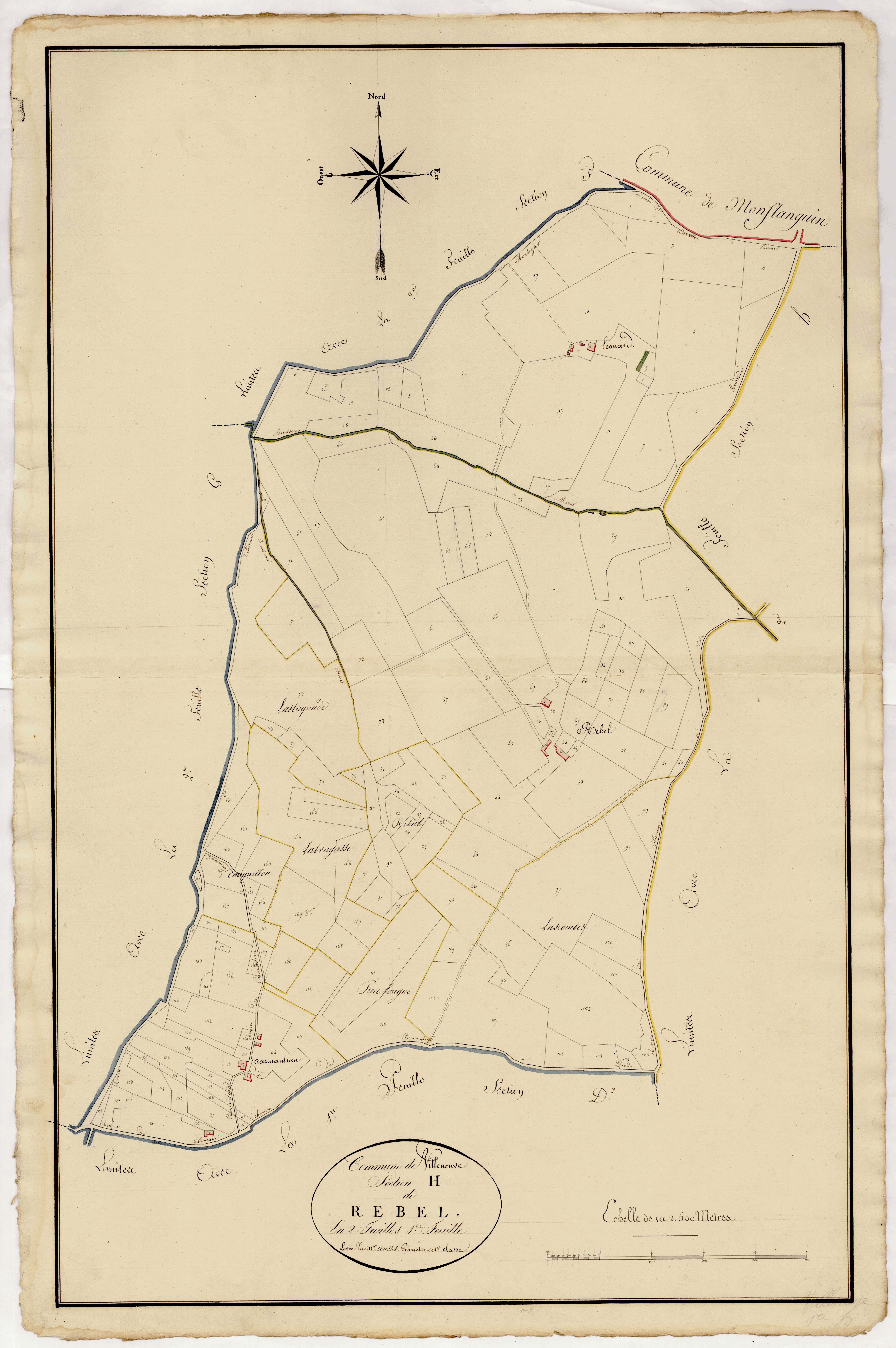 Plan primitif, atlas-H, 1ère feuille Rebel, Villeneuve-sur-Lot