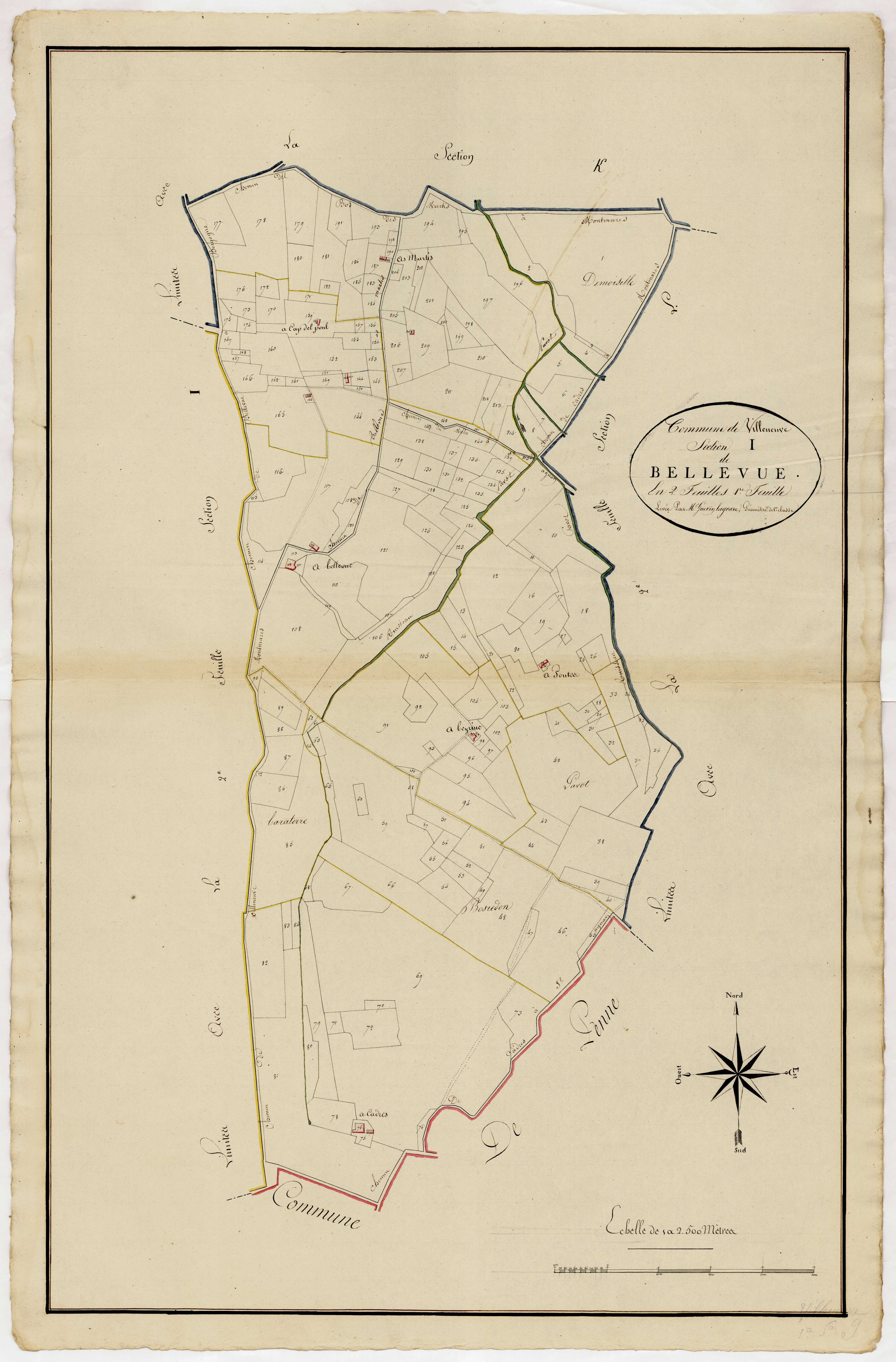 Plan primitif, atlas-I, 1ère feuille Bellevue, Villeneuve-sur-Lot