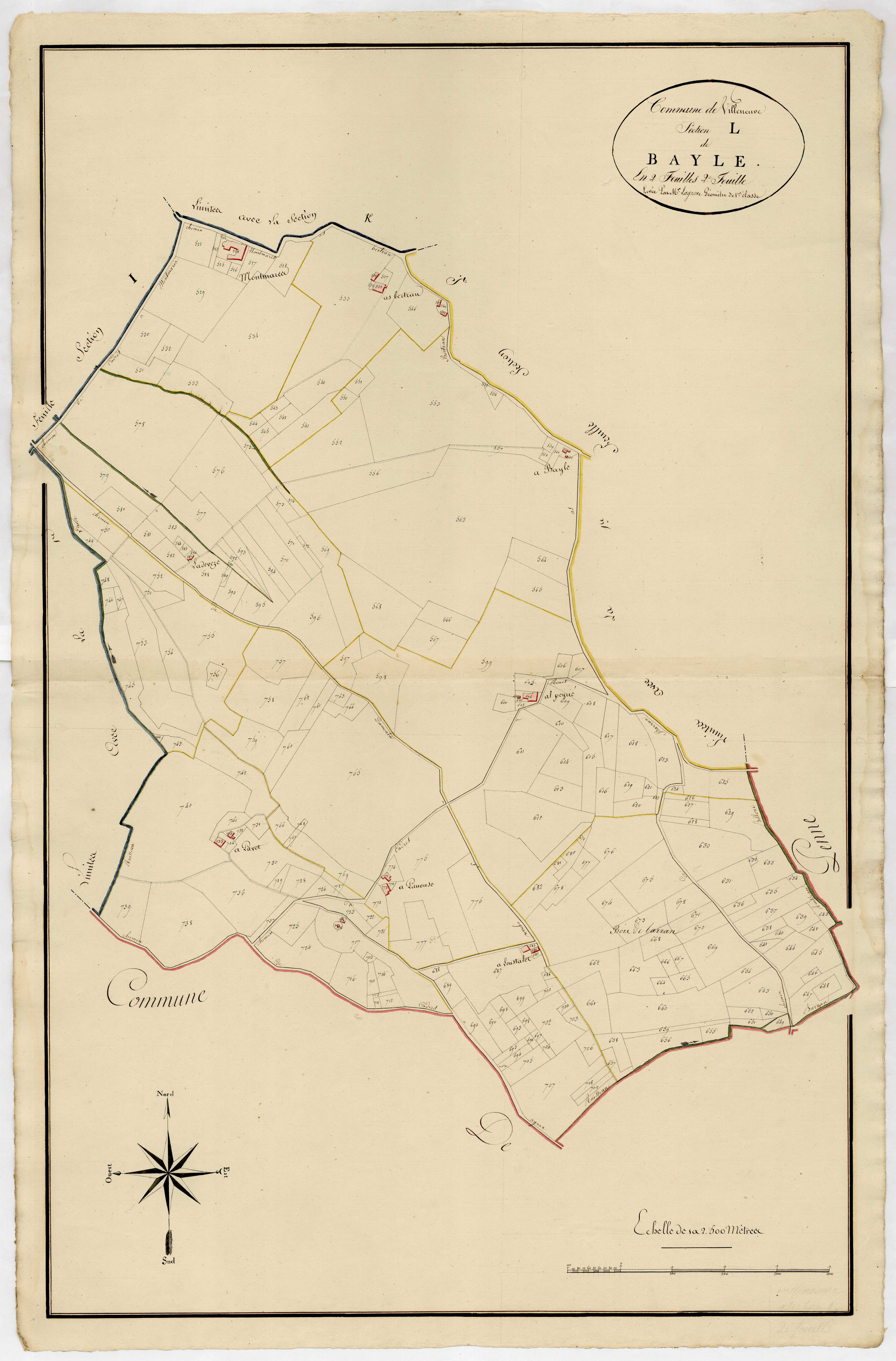 Plan primitif, atlas-L, 2ème feuille Bayle, Villeneuve-sur-Lot