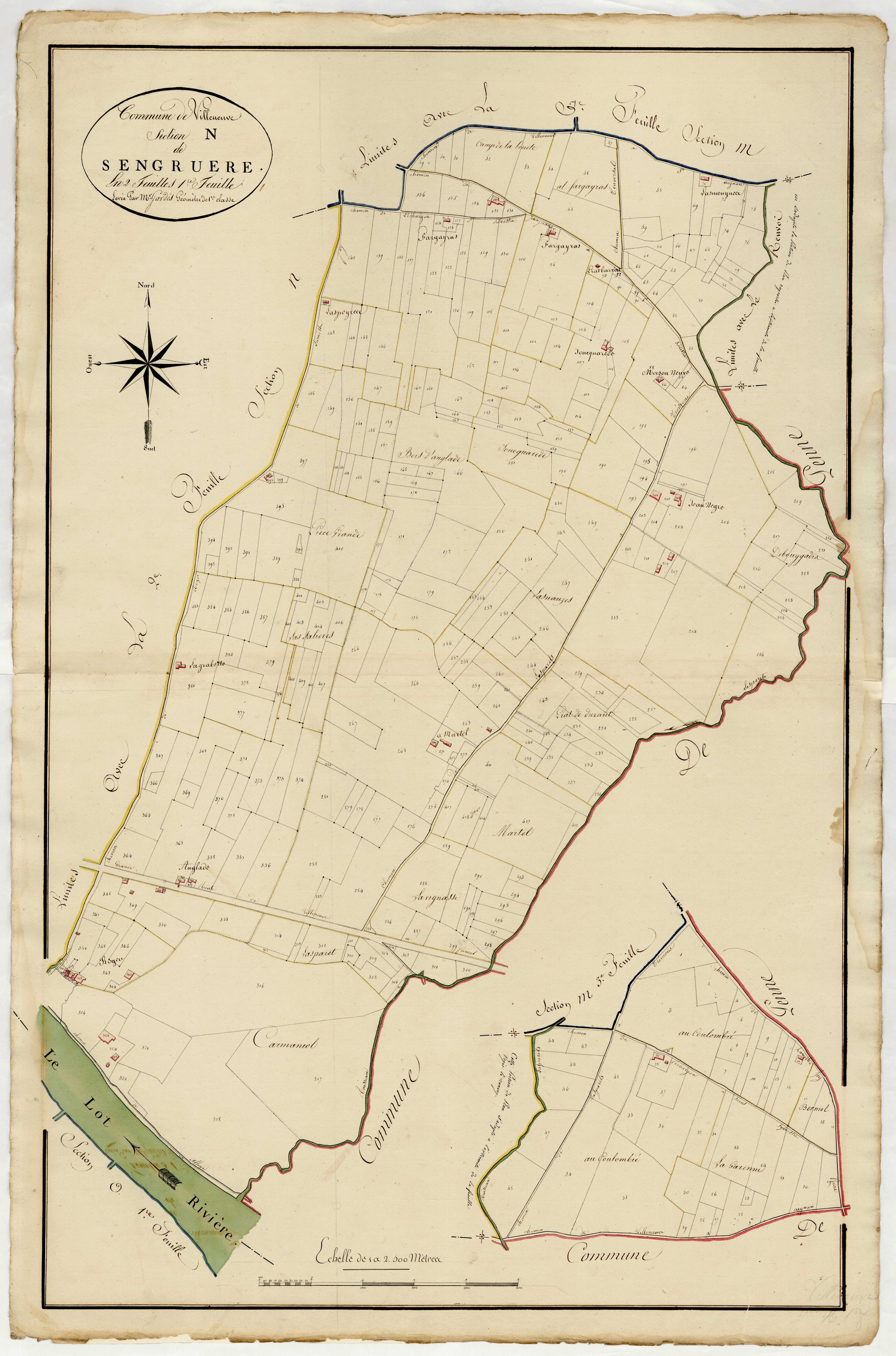 Plan primitif, atlas-N, 1ère feuille Sangruère, Villeneuve-sur-Lot