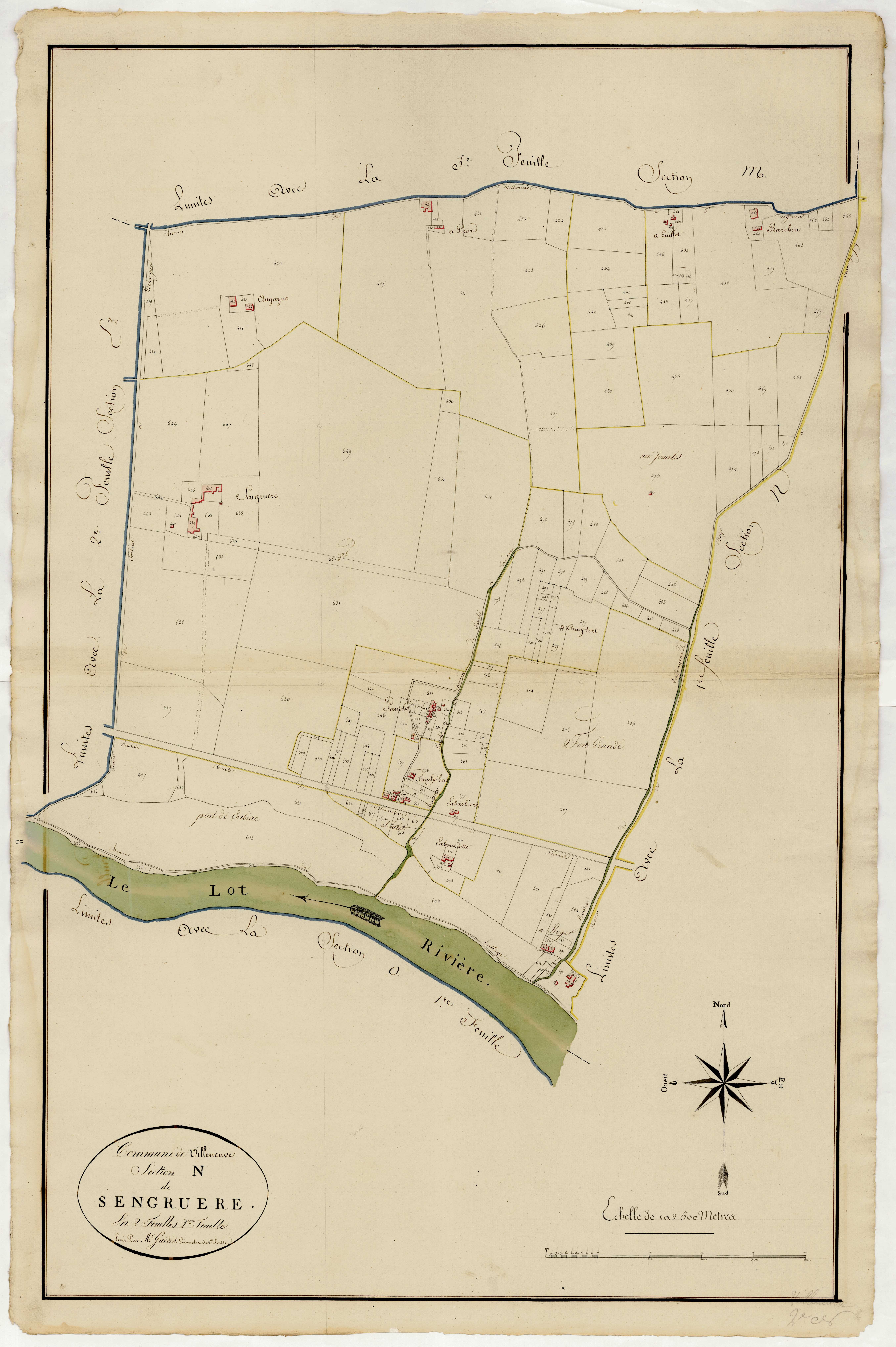 Plan primitif, atlas-N, 2ème feuille Sangruère, Villeneuve-sur-Lot