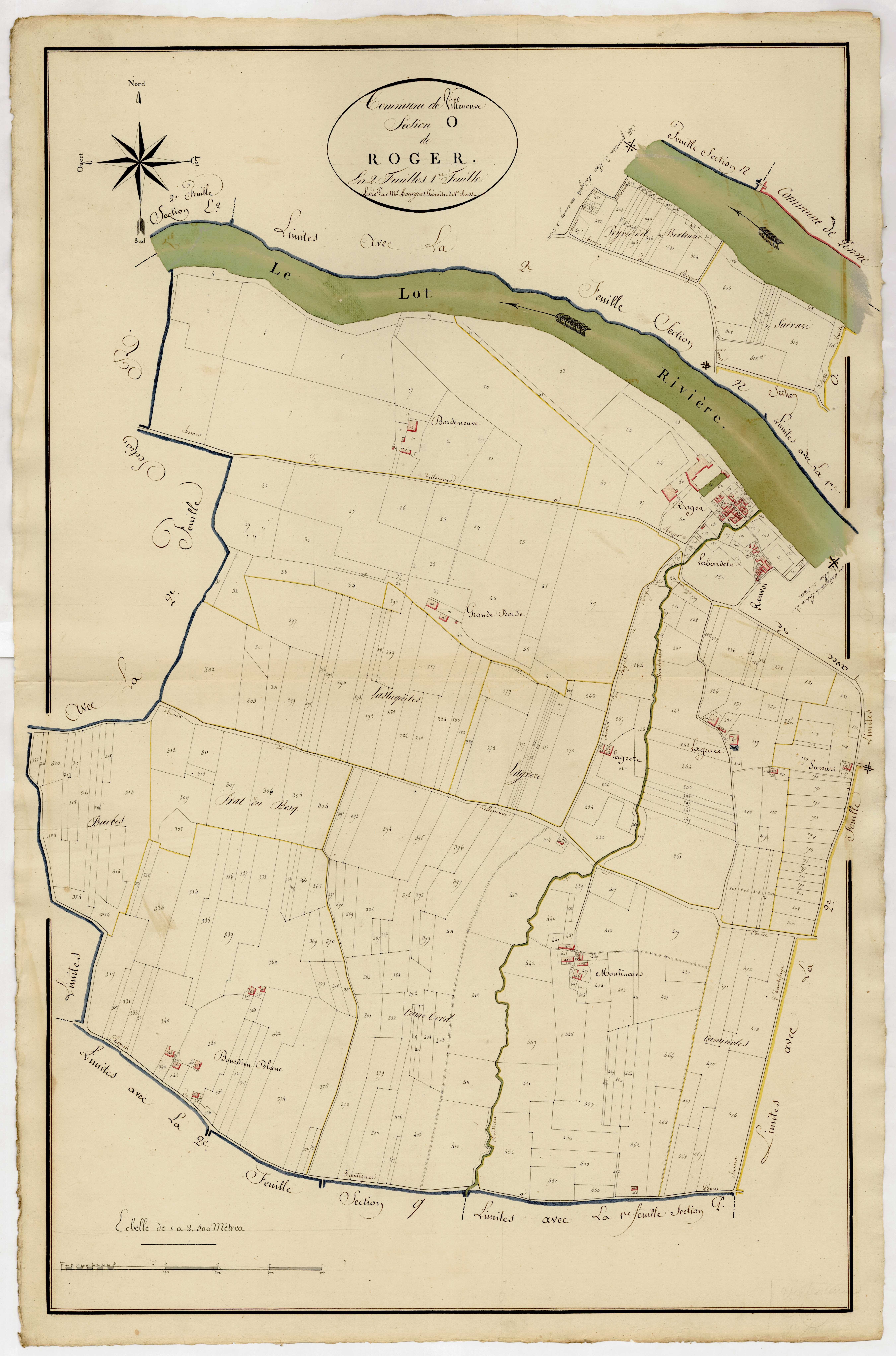 Plan primitif, atlas-O, 1ère feuille Roger, Villeneuve-sur-Lot