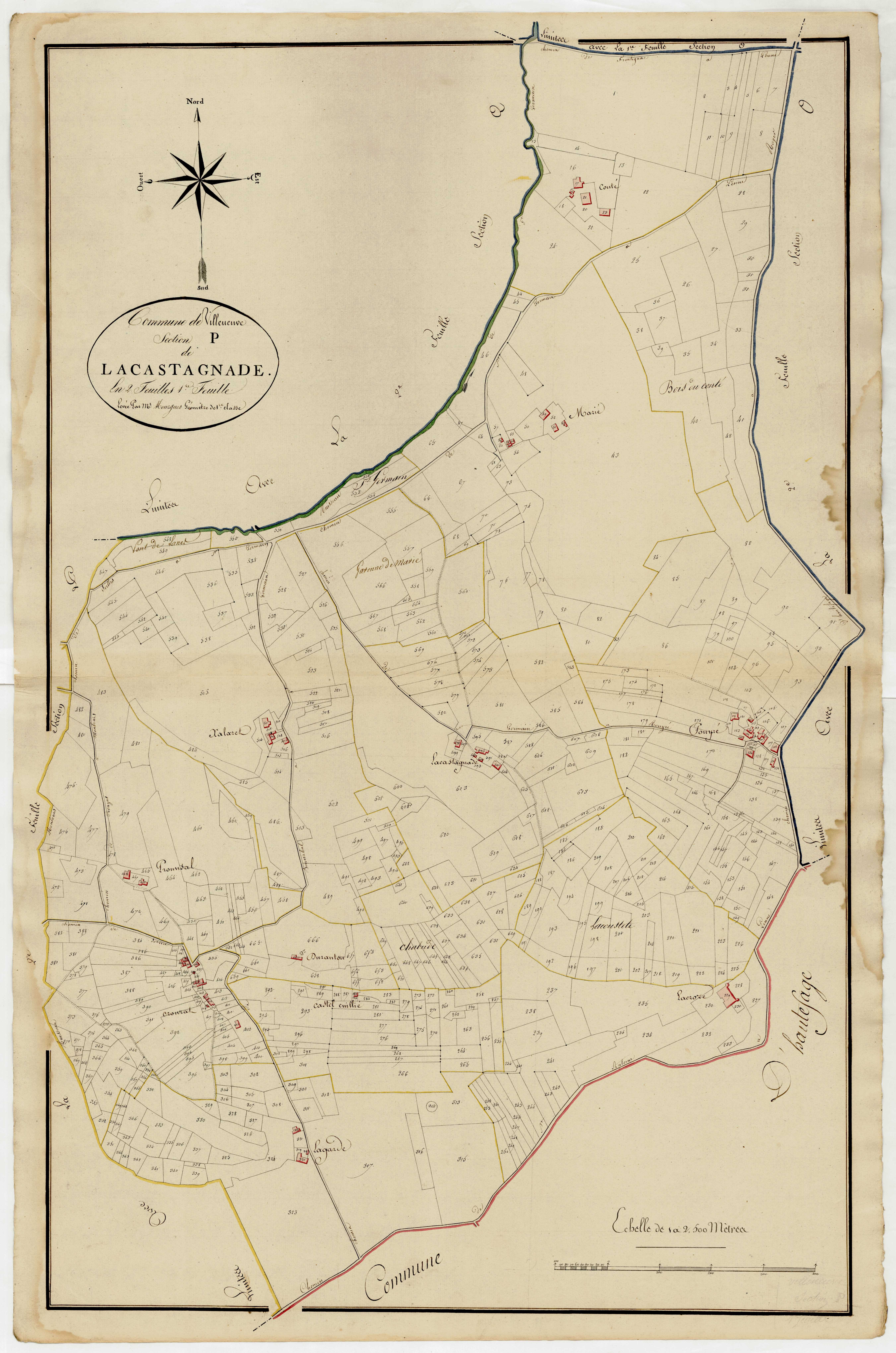 Plan primitif, atlas-P, 1ère feuille Lacastagnade, Villeneuve-sur-Lot