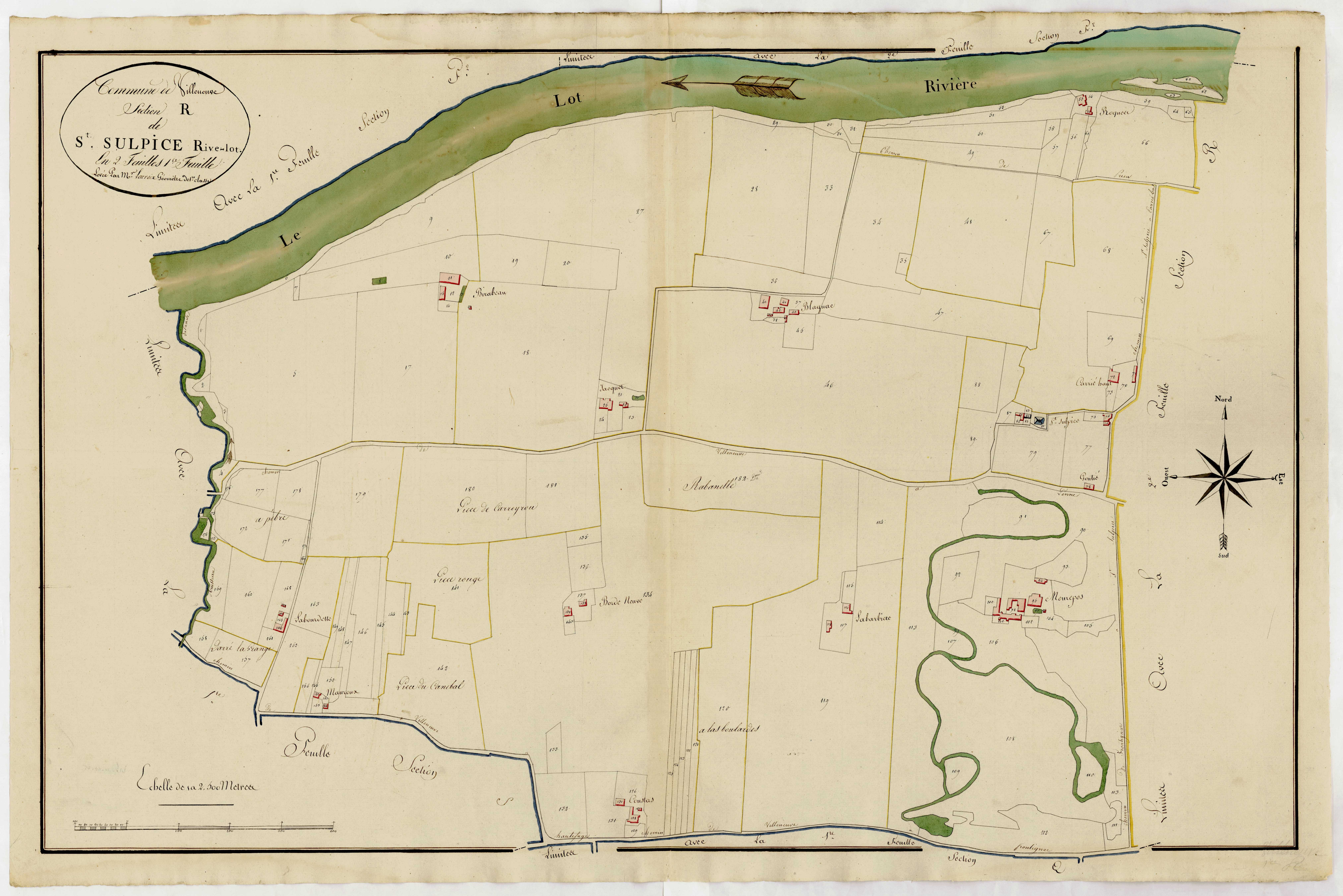 Plan primitif, atlas-R, 1ère feuille Saint-Sulpice-Rive-Lot, Villeneuve-sur-Lot