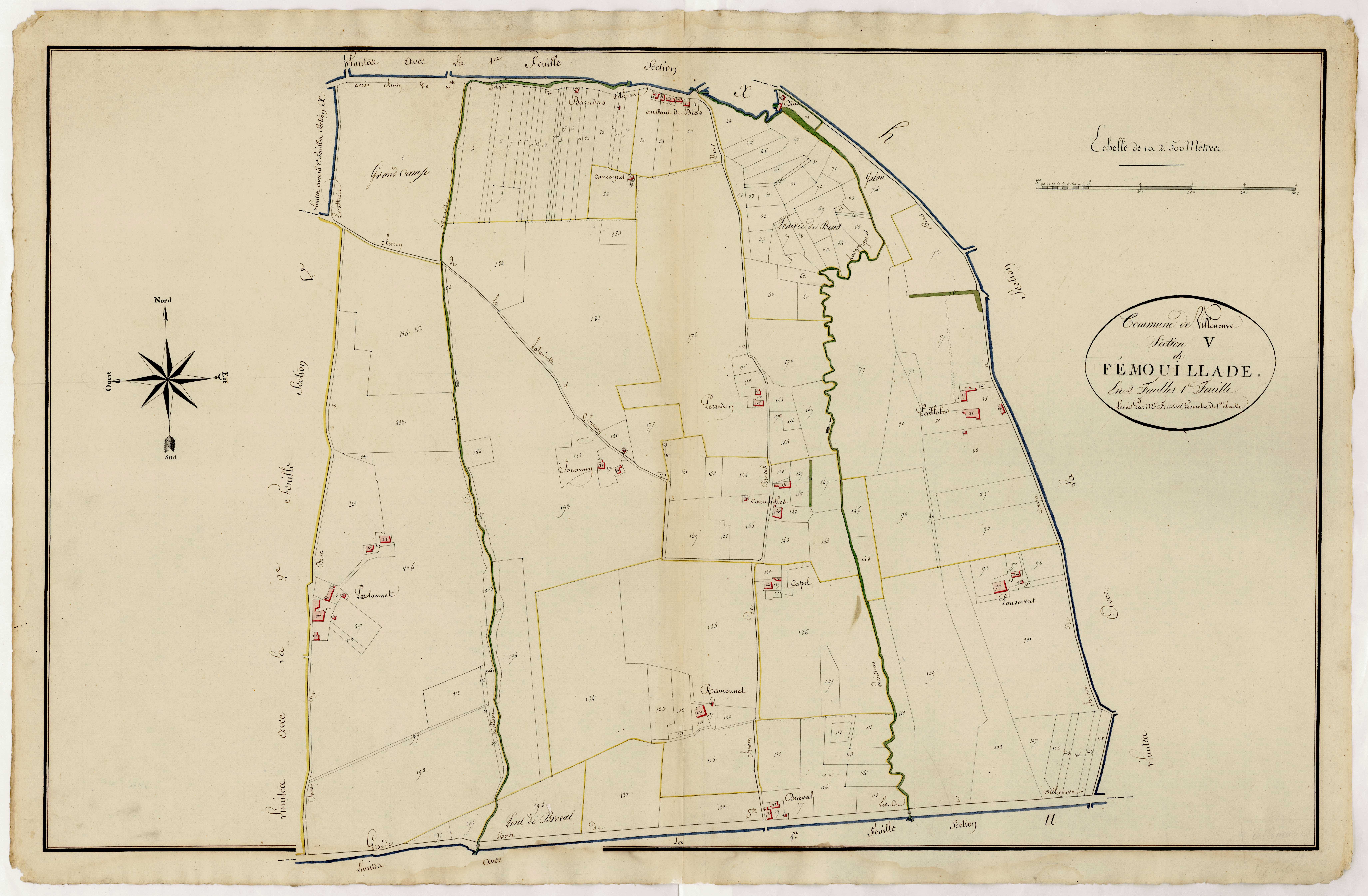 Plan primitif, atlas-V, 1ère feuille Fémouillade, Villeneuve-sur-Lot